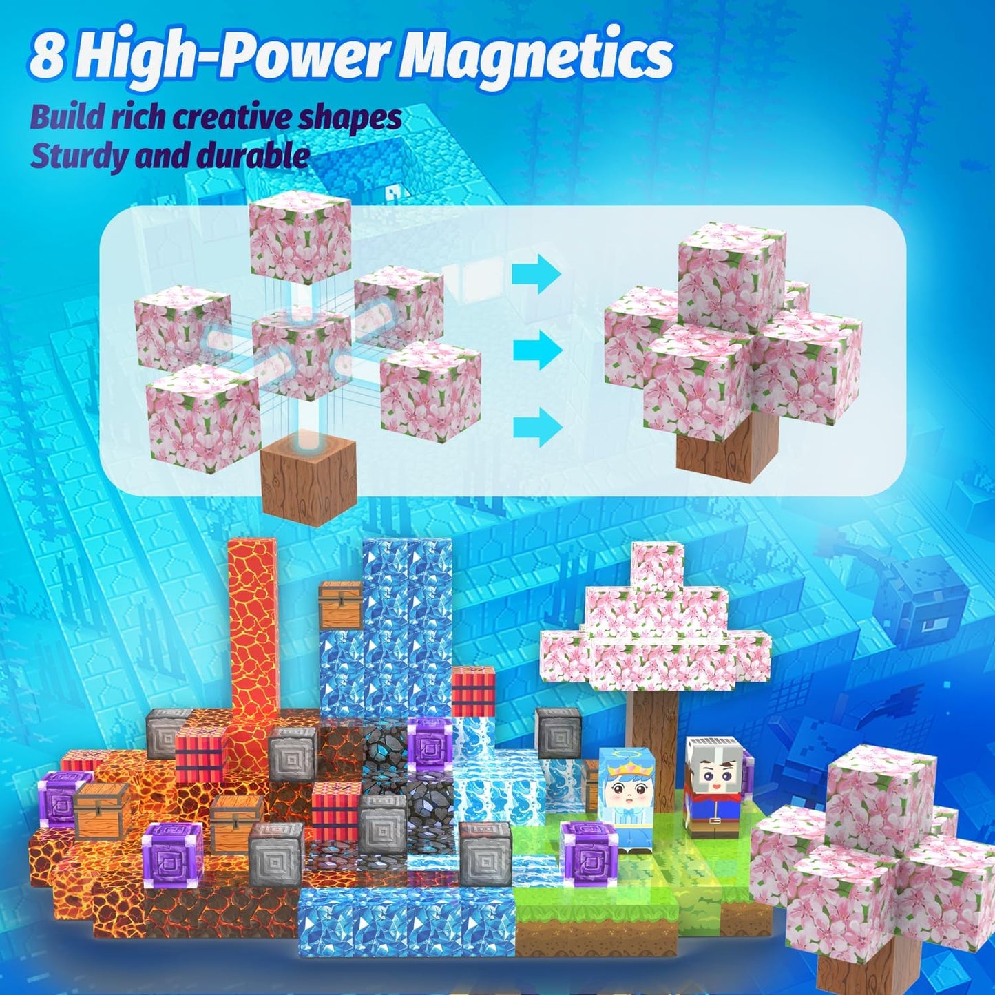 100PCS 1 Inch Magnetic Blocks, Mine Sword World Magnetic Toy Building Cube for Toddler Boys Girls Kids Age 3+, Stacking Magnet Construction Block Toys of Birthday Gifts.