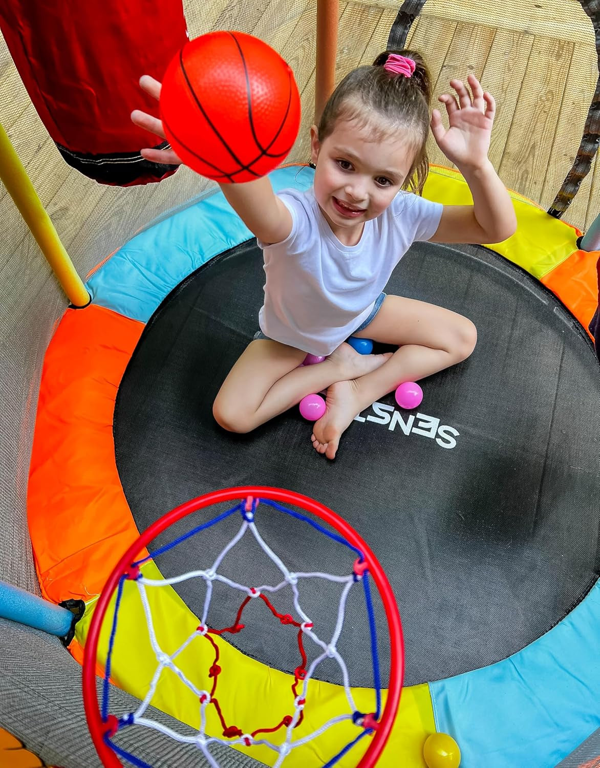 Trampoline for Kids with Anti-Rollover round Bottom - Double Safety Handles - Indoor/Outdoor Toddler Trampoline