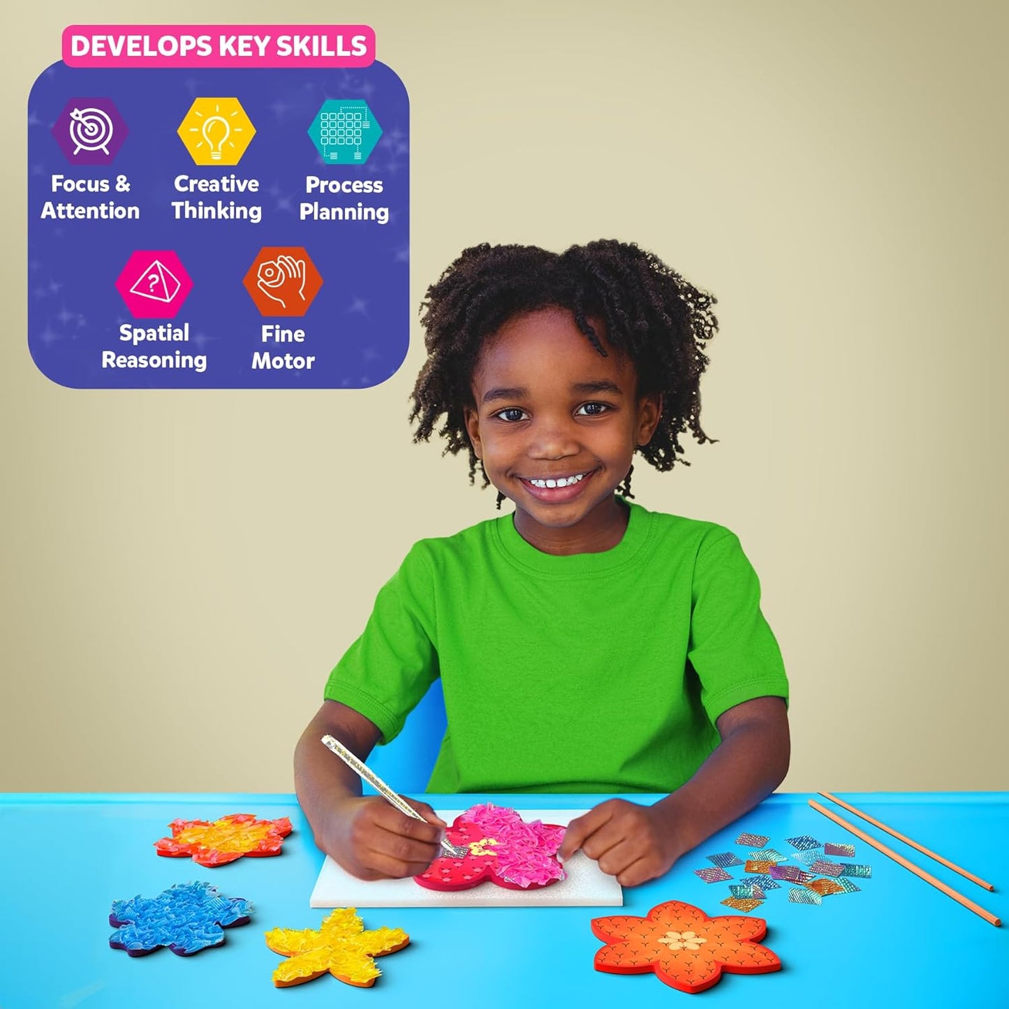 Skillmatics Poke-In Art - Flower Bouquet, Mess-Free Creative Activity, DIY Wood Craft Kits, Gifts for Girls & Boys Ages 4, 5, 6, 7, 8, 9
