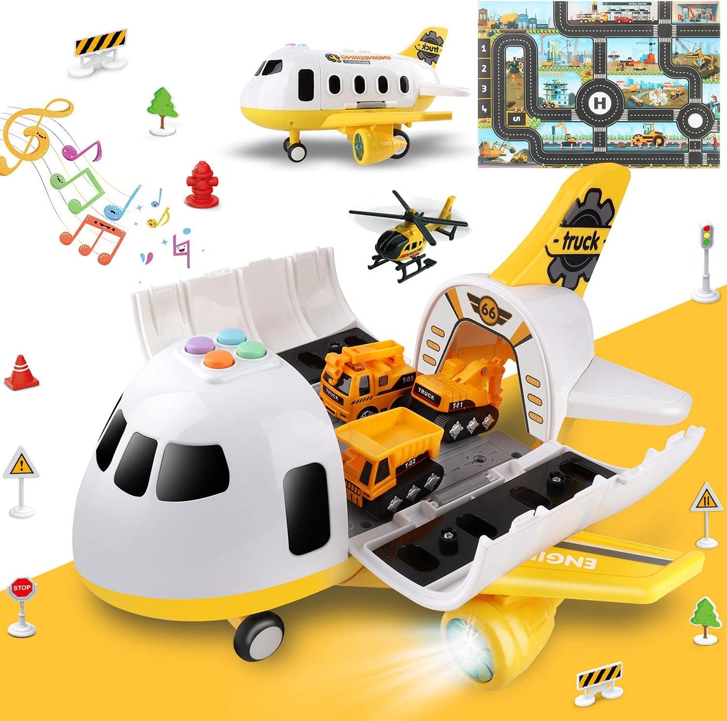 Dwi Dowellin 20-in-1 Transport Carrier Vehicle Set for Toddlers: Cargo Airplane and Police Toys for Boys and Girls Ages 2-7