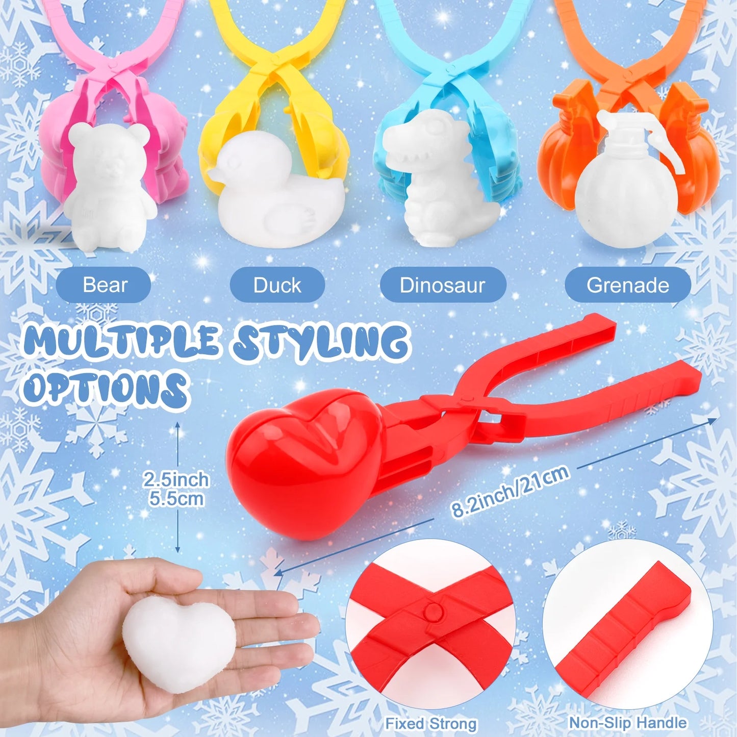 11Pcs Snowball Maker Tool Winter Snow Toys Kit, Sand Molds Beach Toys Plastic Snow Molds, Snow Toys for Kids Outdoors, Children'S Winter Accessories, Ages 3+