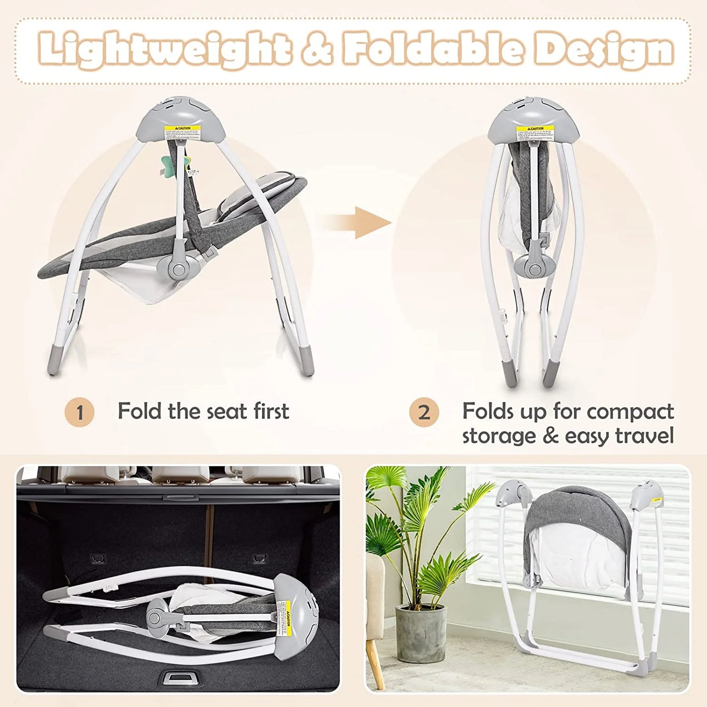 Baby Swing for Infants, Compact Portable Electric Baby Rocker for Newborn W/ 5 Speeds Timing