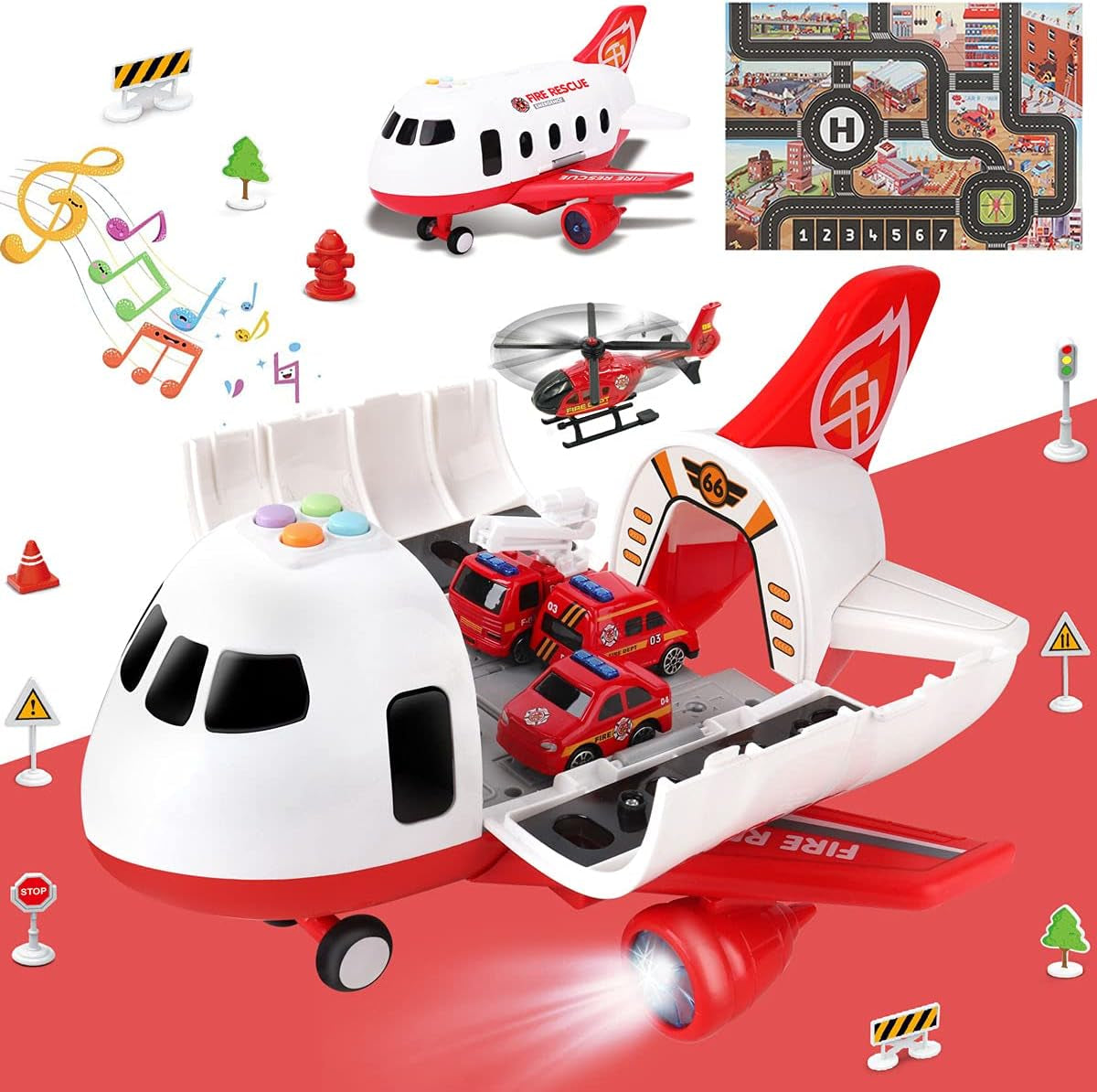 Dwi Dowellin 20-in-1 Transport Carrier Vehicle Set for Toddlers: Cargo Airplane and Police Toys for Boys and Girls Ages 2-7