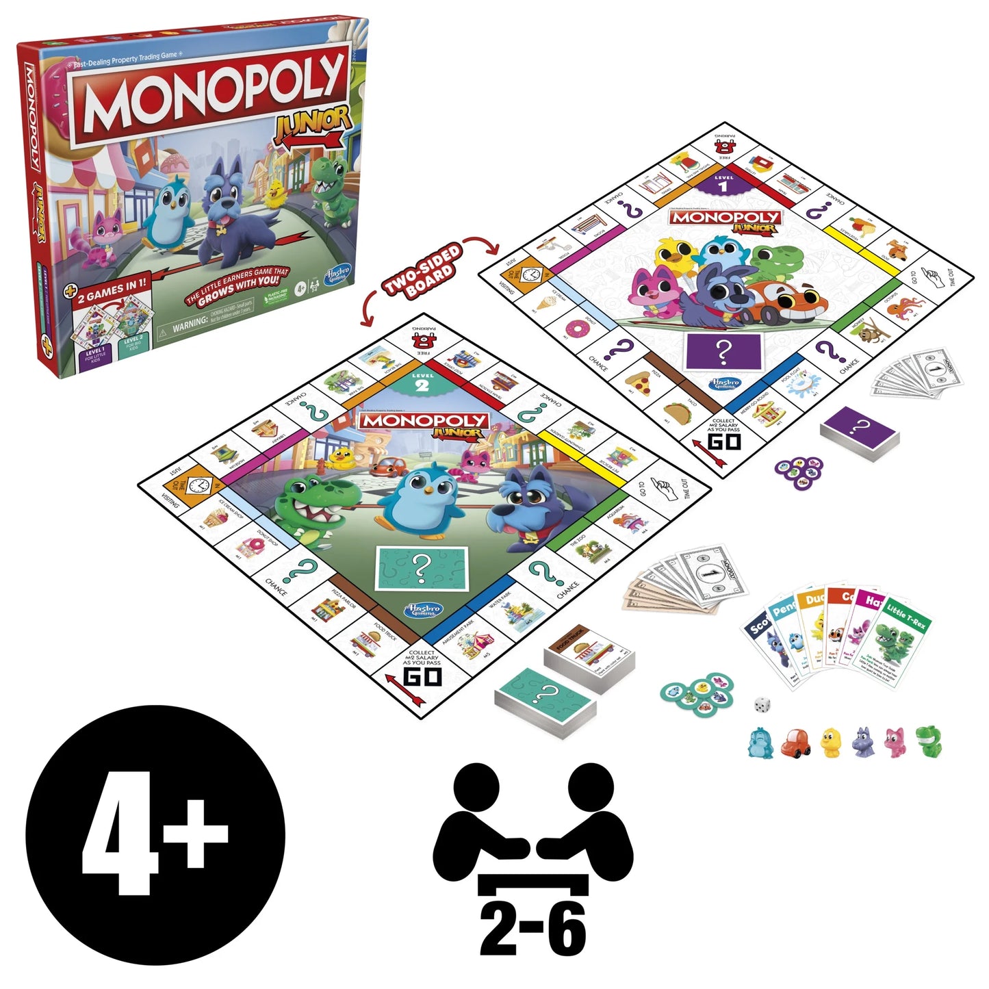 Junior Board Game, 2-Sided Gameboard, 2 Games in 1, Game for Ages 4+