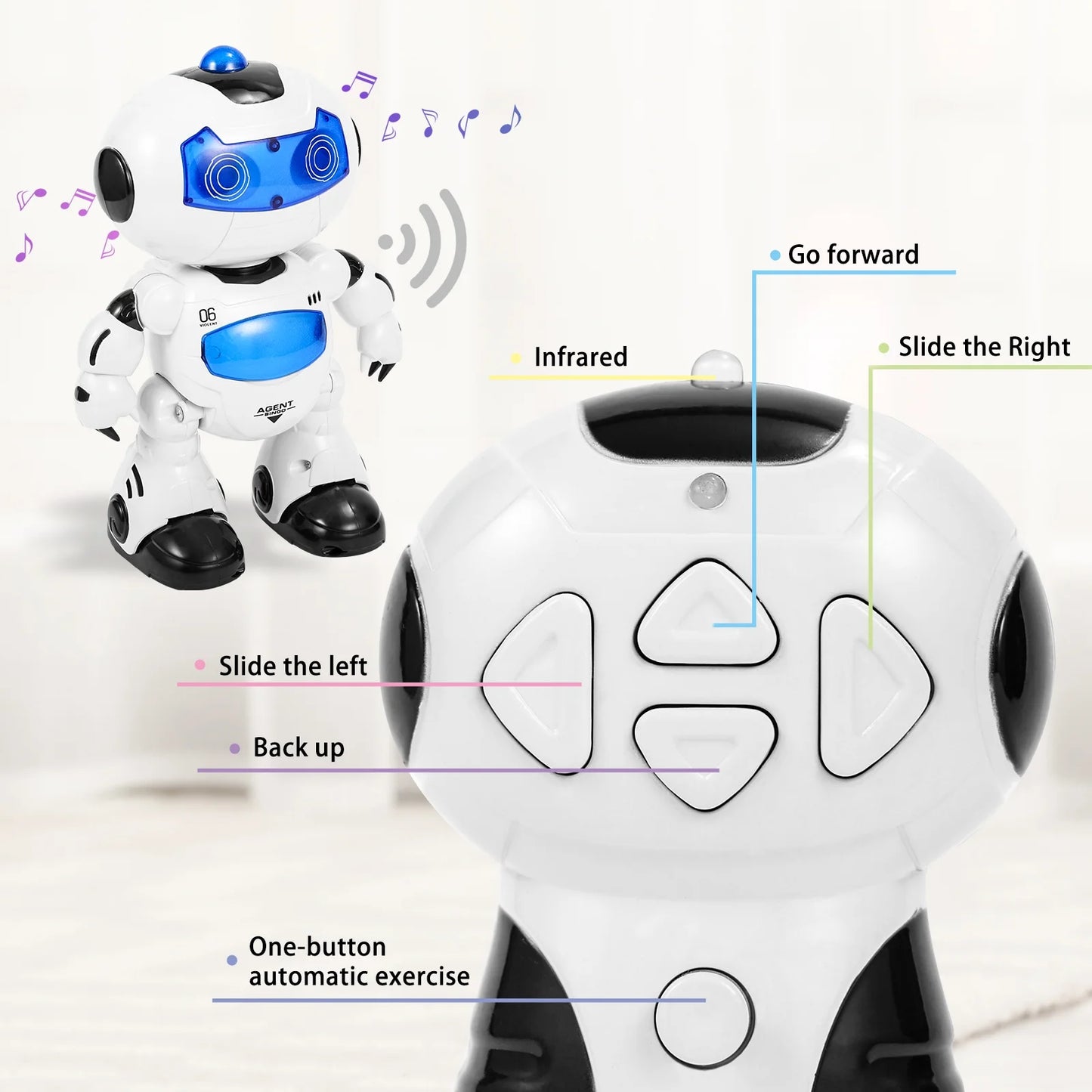 Kid Dancing Robot Toy, RC Intelligent Walking Singing Smart Robot Toy 360° Body Spinning Remote Control Robot Toy for Kids Boys Girls, Age 3+