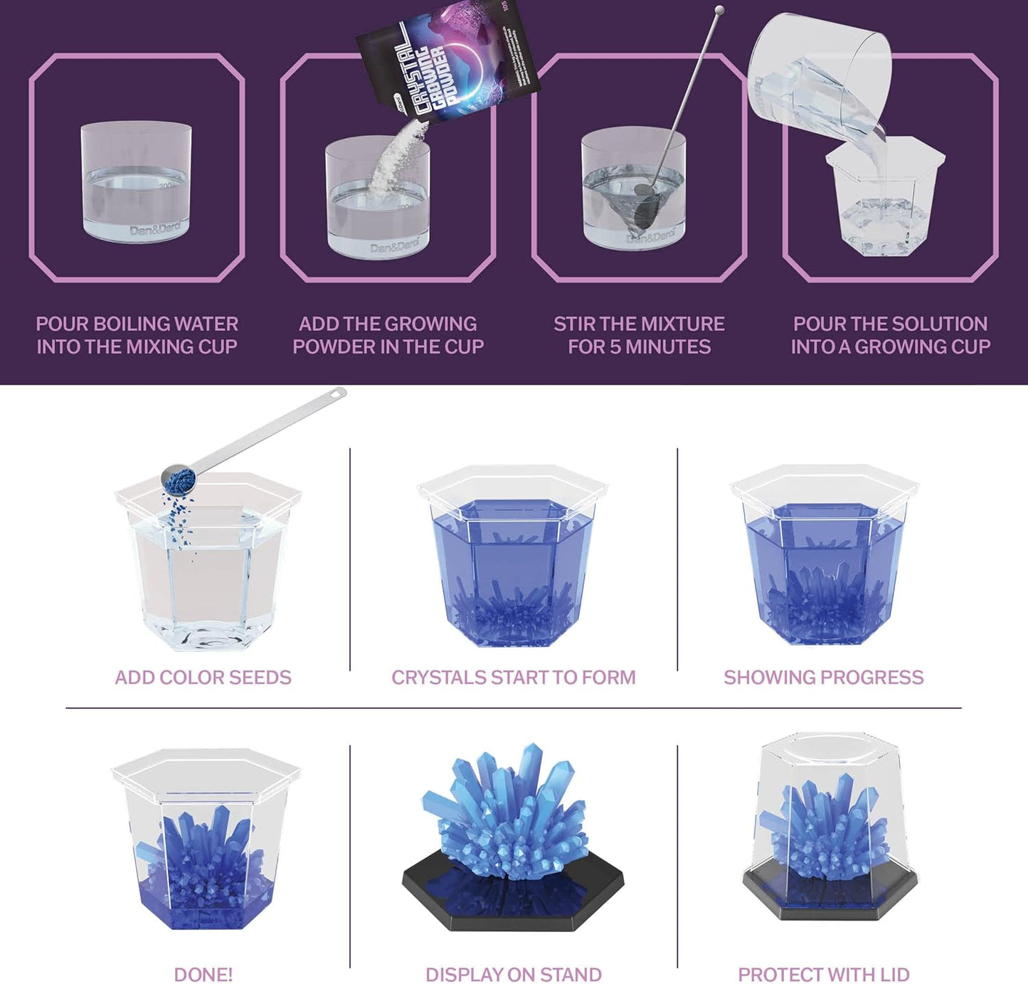 Dan&Darci Crystal Growing Kit for Kids - Science Experiments Gifts for Boys & Girls Ages 8-14 Year Old - Toys Teen Age Boy/Girl Arts & Crafts Kits - Cool Projects Ideas 8 9 10 11 12 Yr Olds
