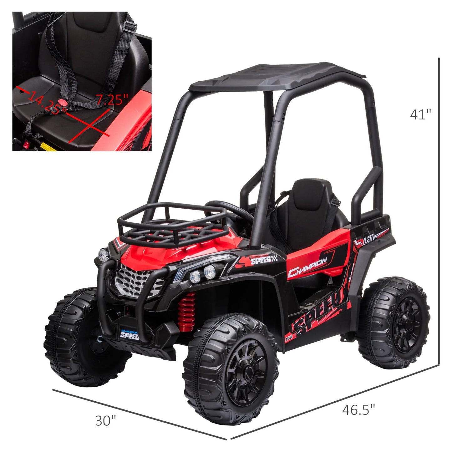 12V Dual Motor Kids UTV, Battery Powered Electric Ride on Truck with Forward and Reverse Function, Lights, MP3/USB, Suspension, Remote Control, Red