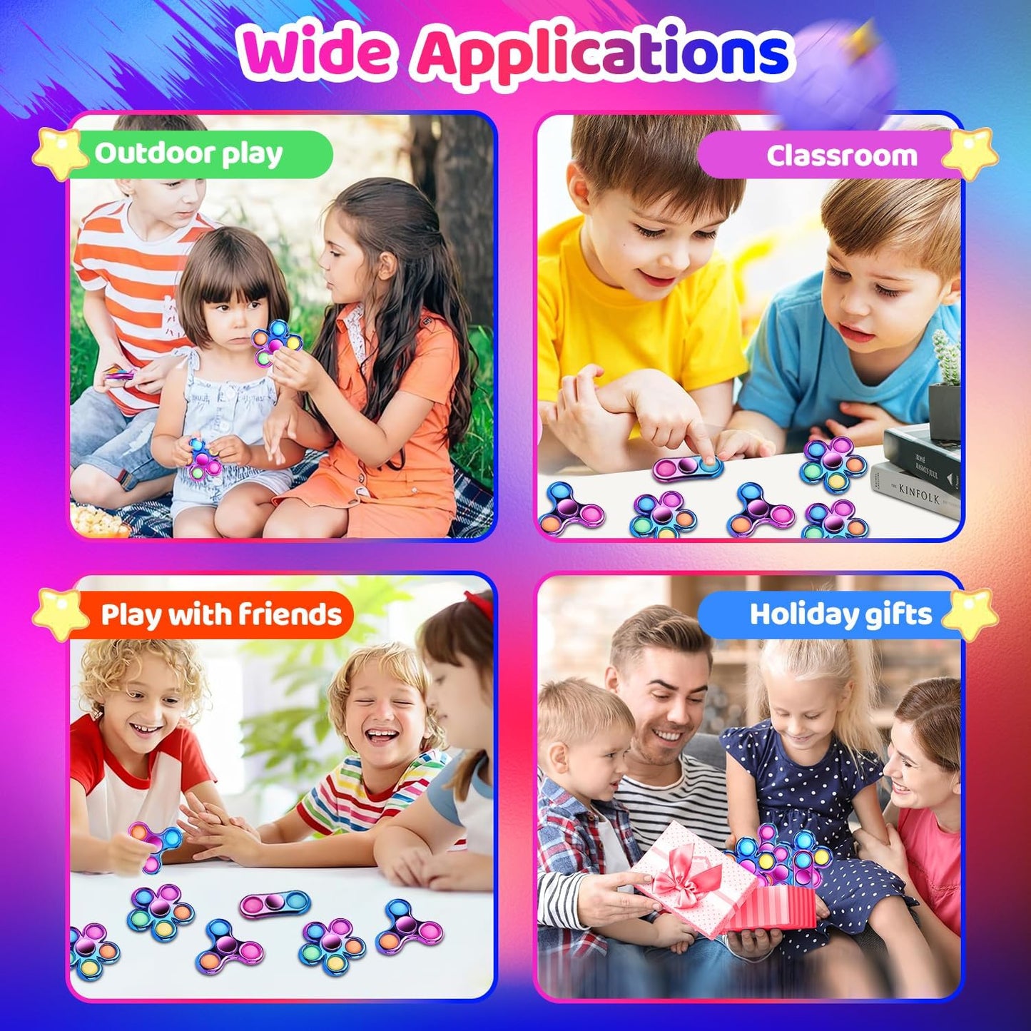 FIGROL 3-Pack Pop Fidget Spinners - Ideal Party Favors and Classroom Prizes - Sensory Fidget Toys for Teens - Perfect Birthday Gifts