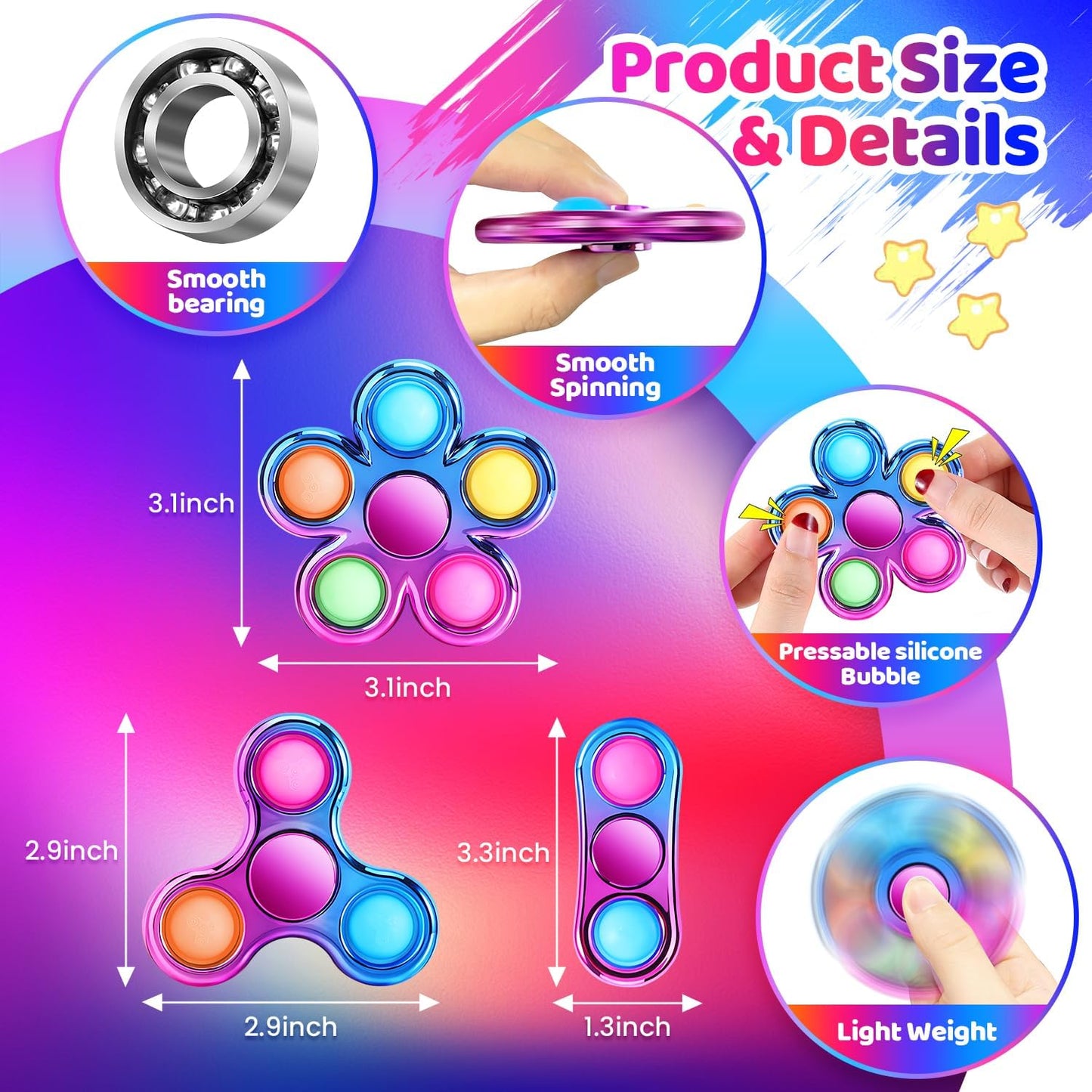 FIGROL 3-Pack Pop Fidget Spinners - Ideal Party Favors and Classroom Prizes - Sensory Fidget Toys for Teens - Perfect Birthday Gifts