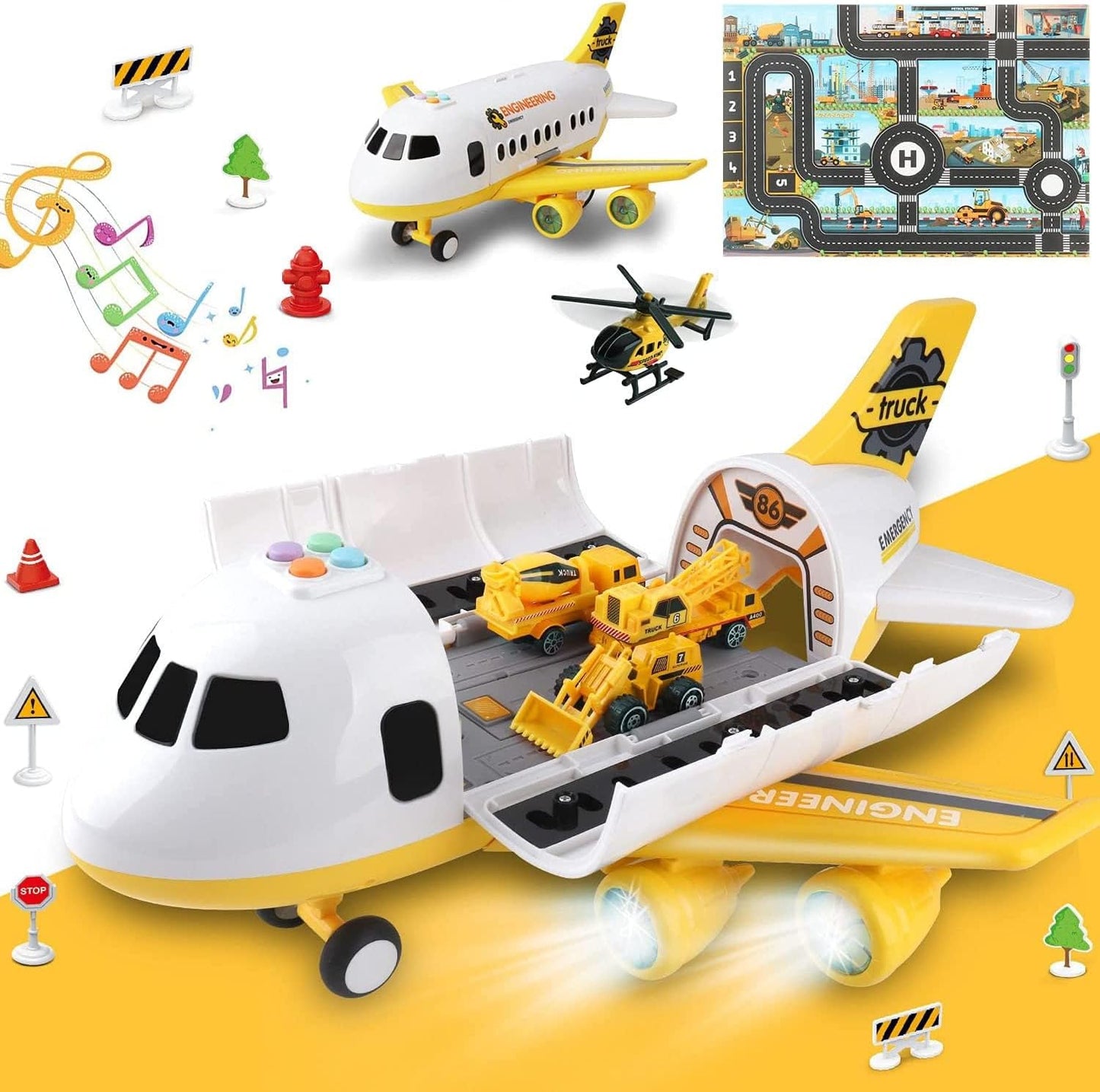 Dwi Dowellin 20-in-1 Transport Carrier Vehicle Set for Toddlers: Cargo Airplane and Police Toys for Boys and Girls Ages 2-7