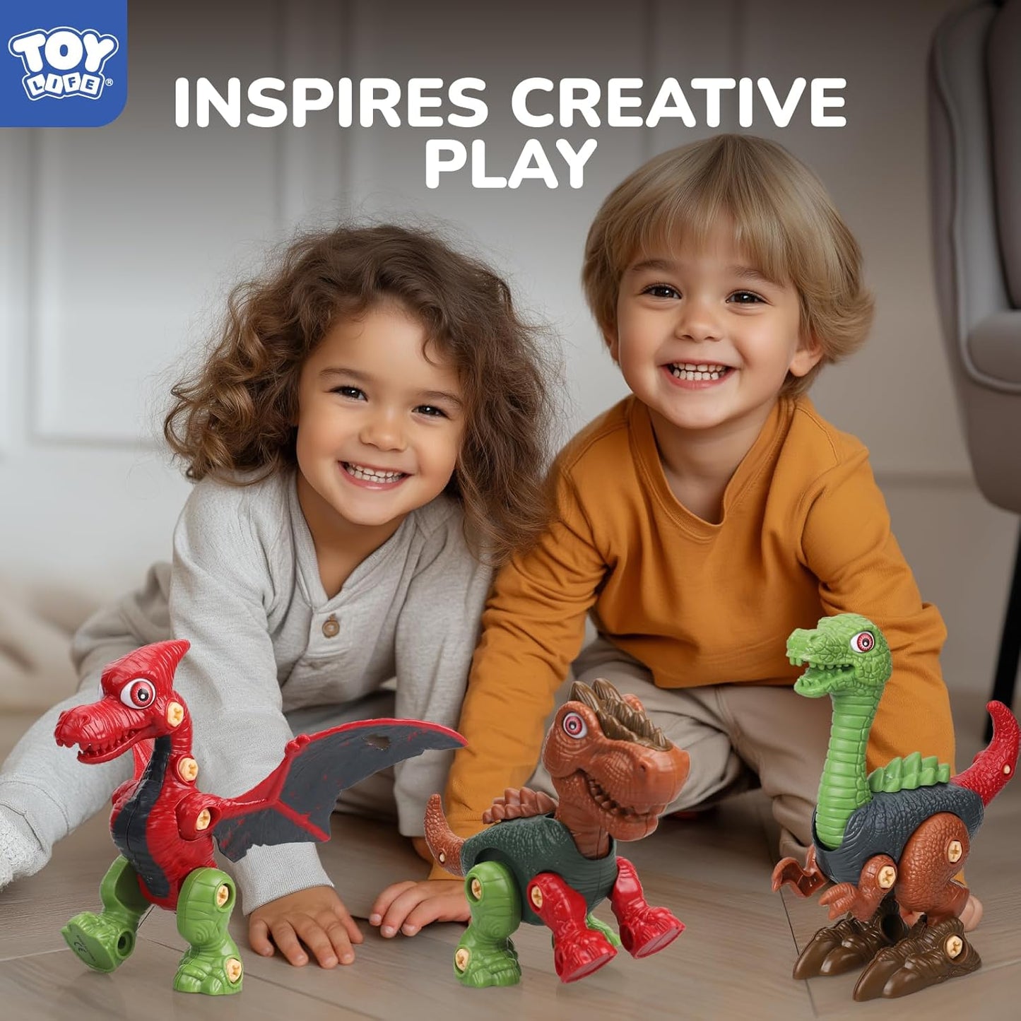 TOY Life 3-Pack Take-Apart Dinosaur Toys with Electric Drill - STEM Building Set for Kids Ages 4-8 - Ideal Birthday Gift for Boys 3-7