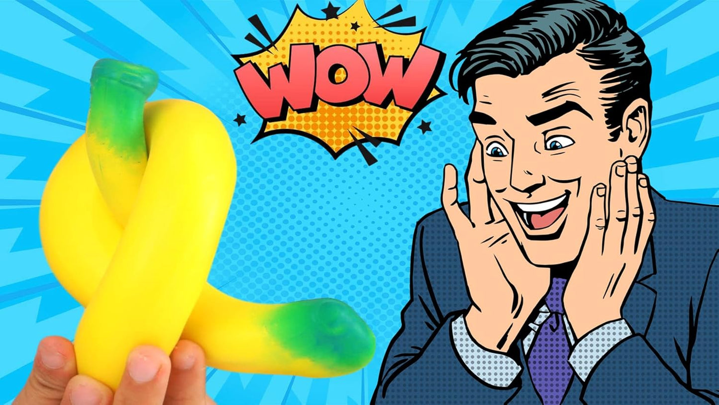 JA-RU Stretchable Banana Stress Relief Toy Pack (2 Pieces) - Slow Rising Squishy Fruit for Kids, Ideal for Gag Gifts and Themed Parties - Model 3340-2P