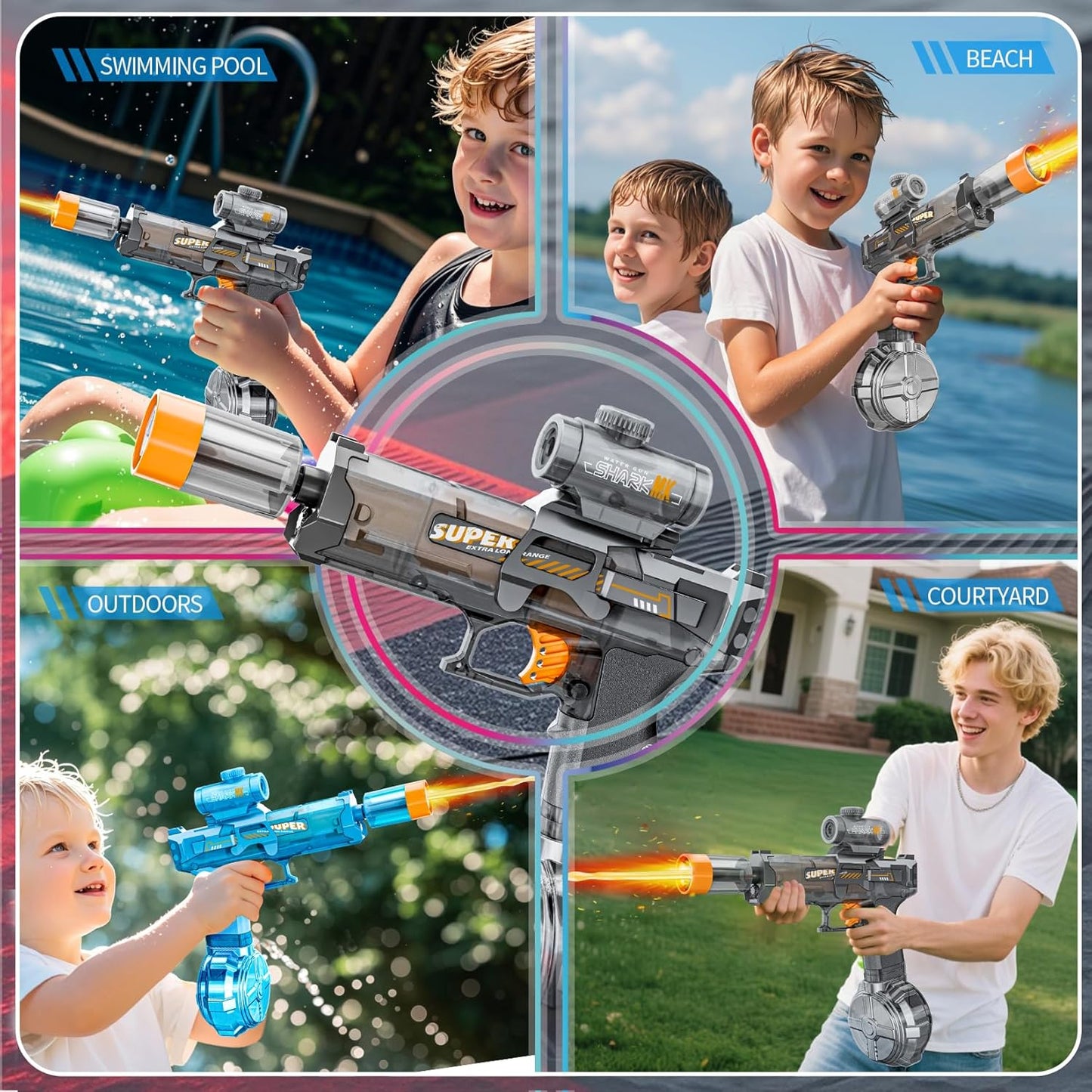 Hapystart 2 Pack Electric Water Guns with Light Up, Most Powered Full Automatic Electric Squirt Guns 26-32 FT Range Water Gun with Large Capacity Summer Pool Water Toy for Adults & Kids