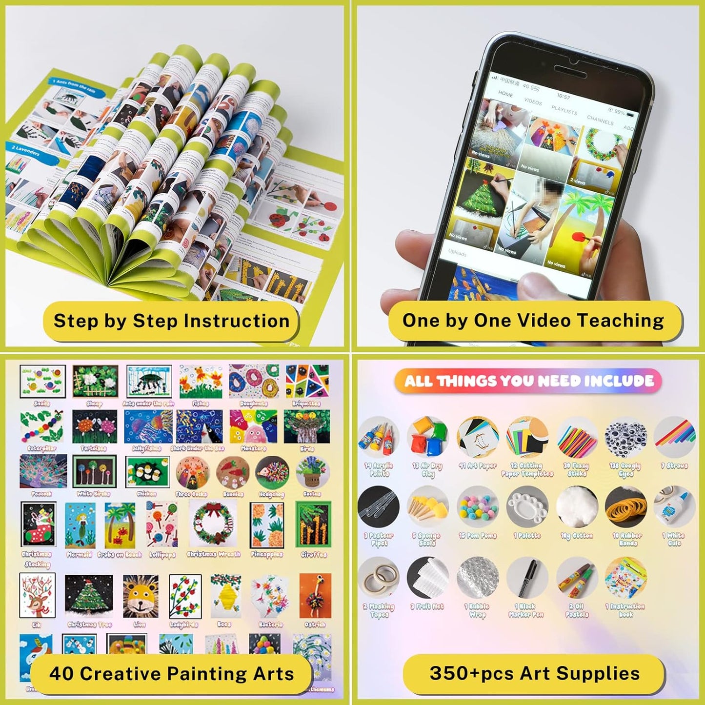 Arts and Crafts for Kids - 40 Creative Painting Arts 350+Pcs Painting Kits Ages 5-10 Year Old Girls & Boys - Art Supplies Set - Gift Ideas for Drawing Beginners Activity Toys