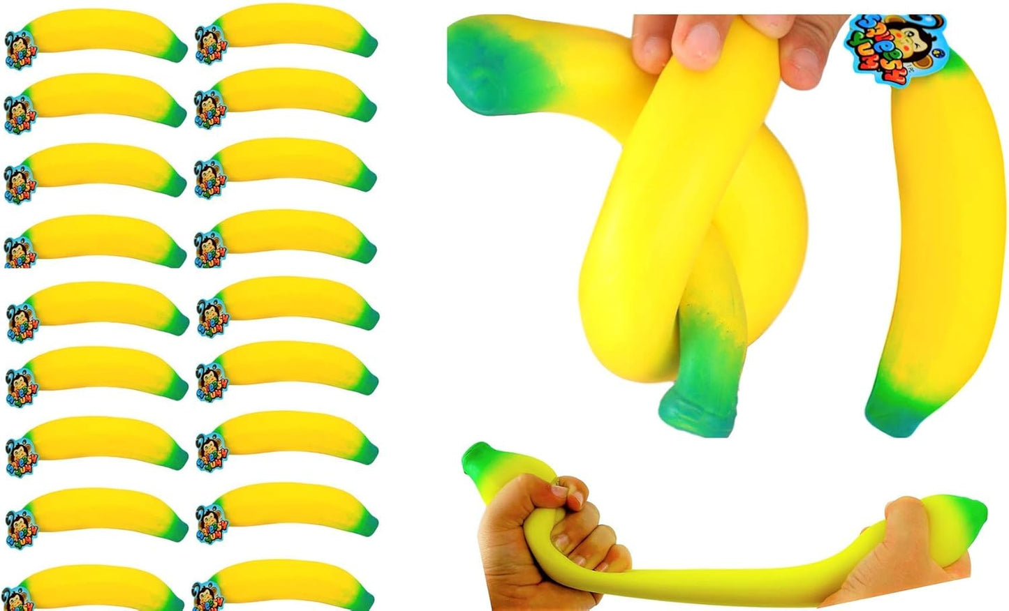 JA-RU Stretchable Banana Stress Relief Toy Pack (2 Pieces) - Slow Rising Squishy Fruit for Kids, Ideal for Gag Gifts and Themed Parties - Model 3340-2P