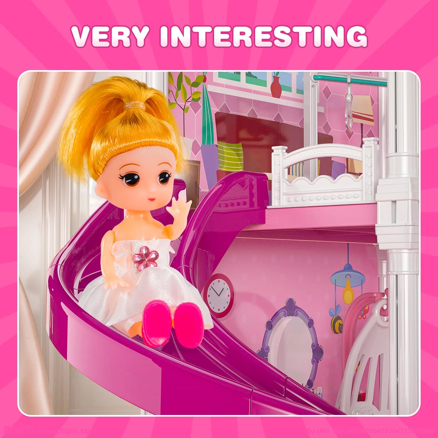 Dollhouse for Girls,4 Stories 12 Rooms Dollhouse with 2 Princesses Slide Accessories,Toddler Playhouse Gift for for 3 -6 Year Old Girls Toys