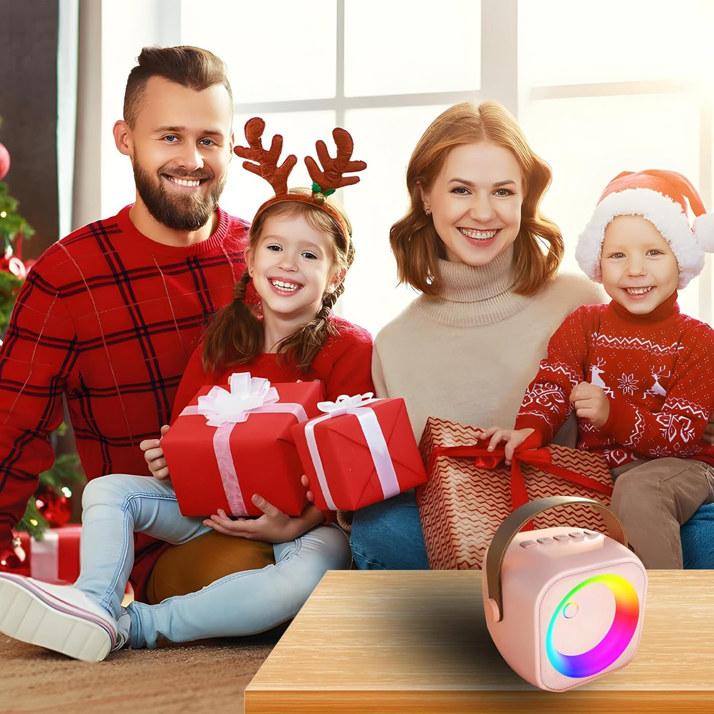 Karaoke Machine for Kids Adults, Mini Portable Bluetooth Karaoke Speaker with 2 Wireless Microphone and Lights, Birthday Gifts for Girls Ages 4, 5, 6, 7, 8, 9, 10, 12+ Family Home Party (Pink)