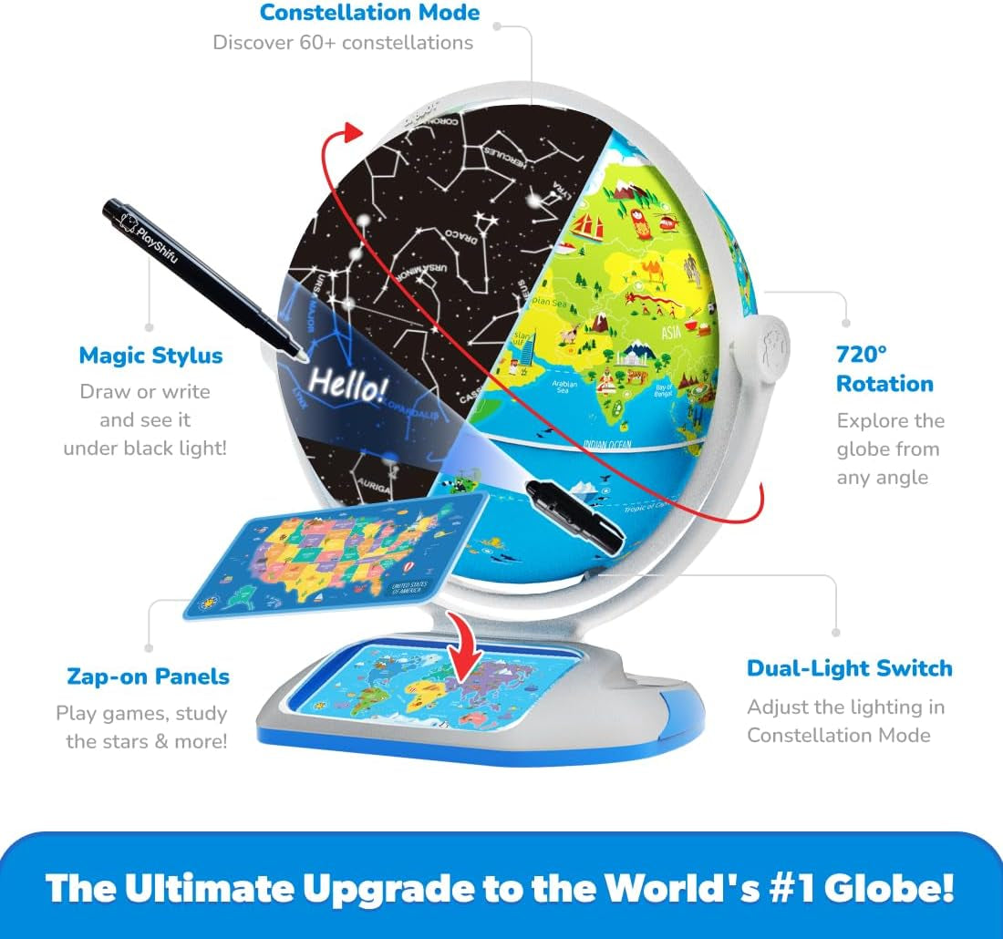 Playshifu’S Latest Educational Globe for Ages 4+ - Orboot Earth Explorer | AR Interactive Globe Toy | 400+ Wonders | 1000+ Facts | Exciting Features | Constellation Mode | Magic Stylus | Zap-On Panels | 720° Rotation | Fun Games | Solve Mysteries | STEM Toy | Free App