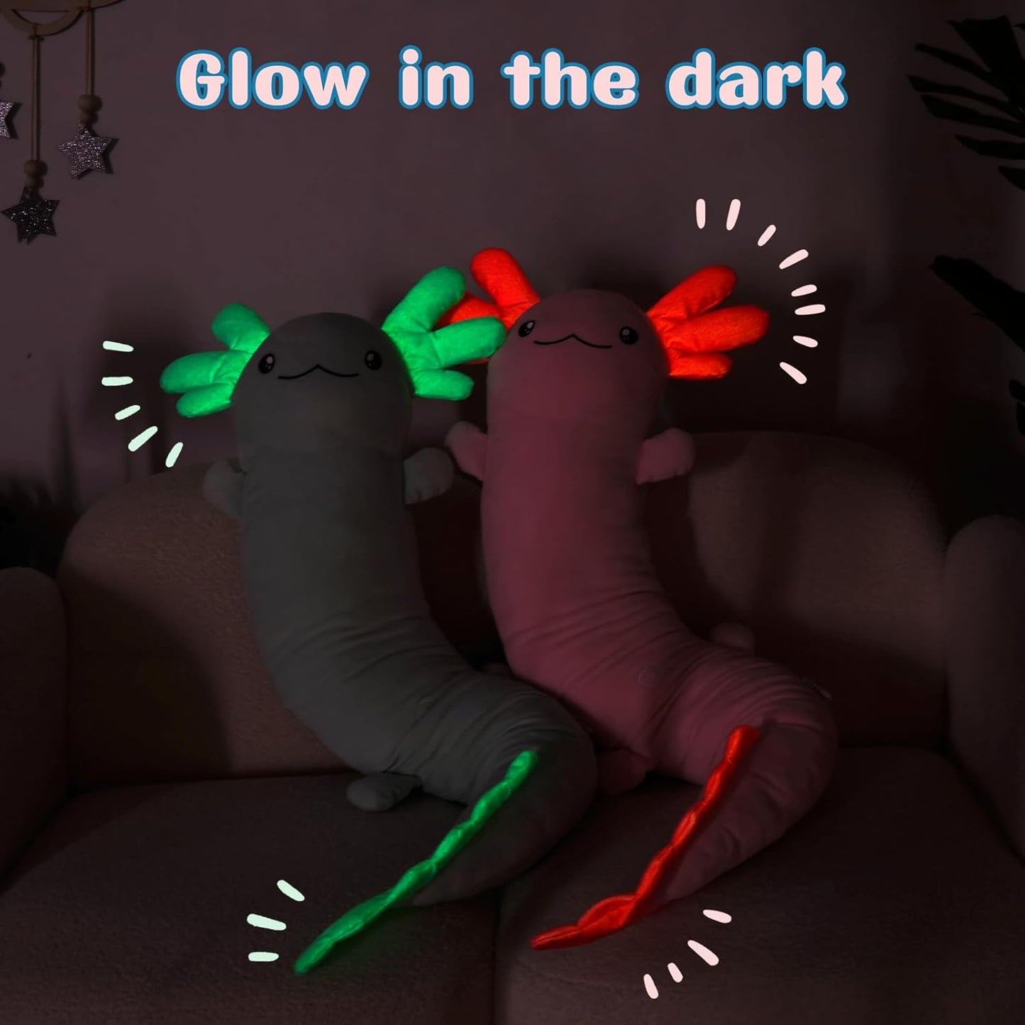 Tezituor 48-Inch Giant Axolotl Plush Pillow - Glow in the Dark Mint Green Stuffed Animal for Kids and Adults, Perfect Gift for Axolotl Enthusiasts