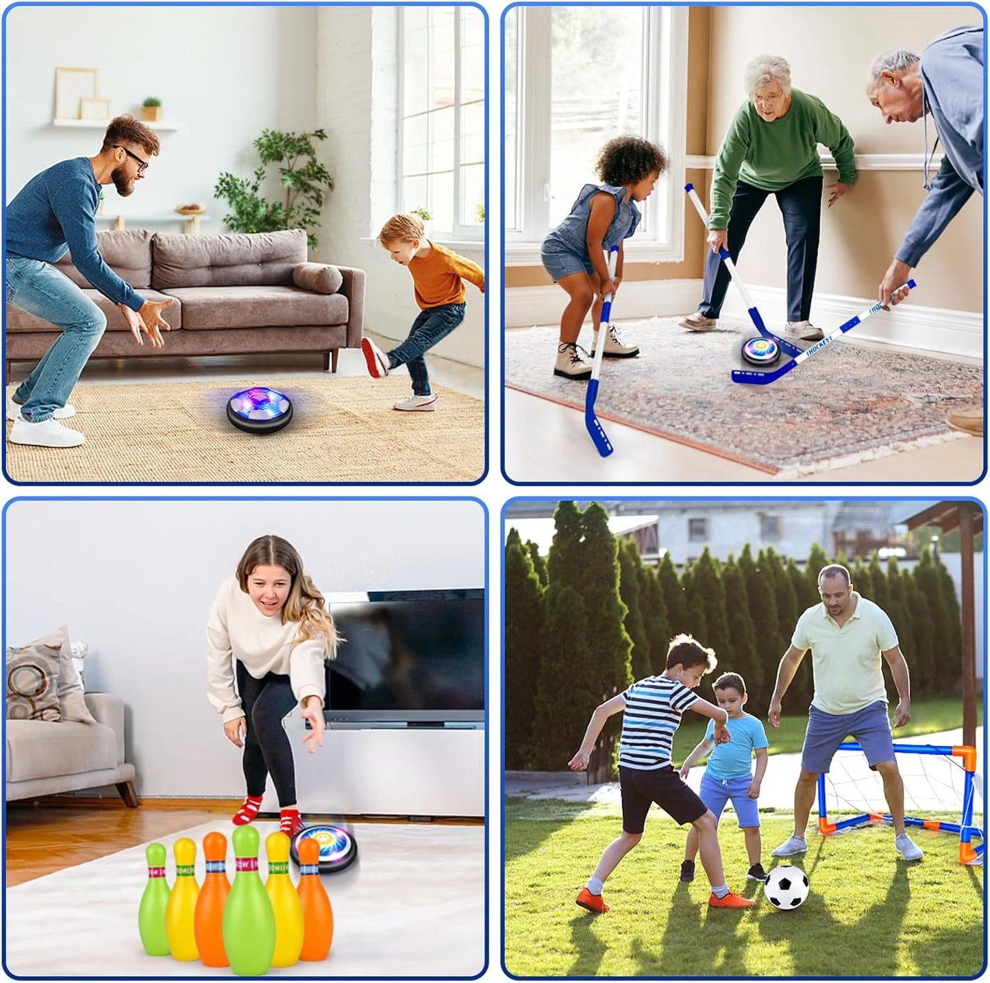 Hover Soccer Ball Set, 3-In-1 LED Soccer Hockey Bowling Set Indoor/Outdoor Toys, Gifts for 3 4 5 6 7 8+ Years Boy Girl
