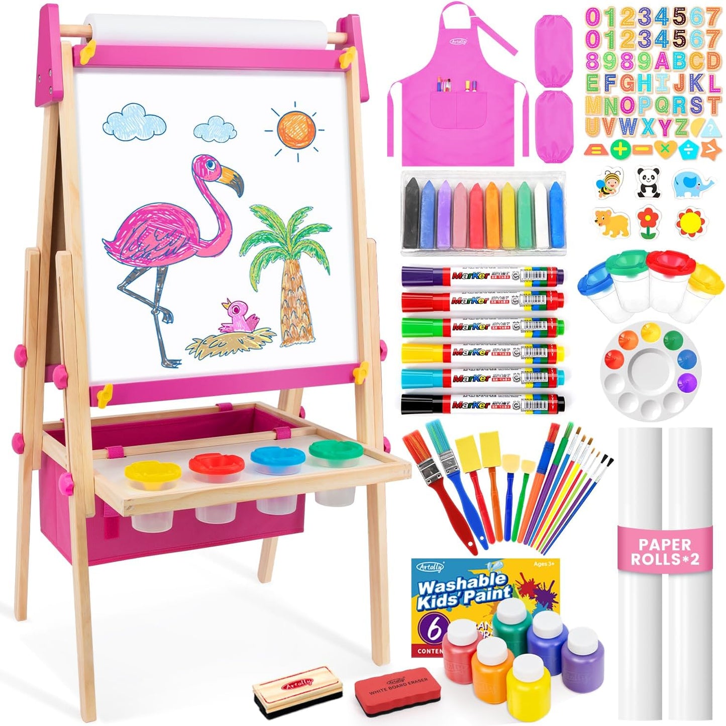 Art Easel for Toddlers Kids, Adjustable Standing Art Easel with Magnetic Chalkboard & Whiteboard, Dry-Erase Board, Paper Roll, Drawing & Painting Easel for Kids Ages 3 4-8 9-12, Blue W/Bag