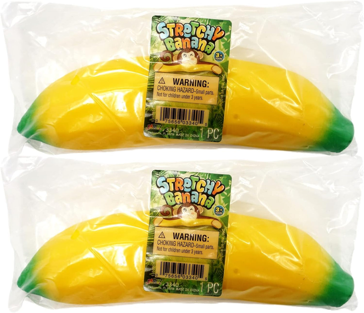 JA-RU Stretchable Banana Stress Relief Toy Pack (2 Pieces) - Slow Rising Squishy Fruit for Kids, Ideal for Gag Gifts and Themed Parties - Model 3340-2P