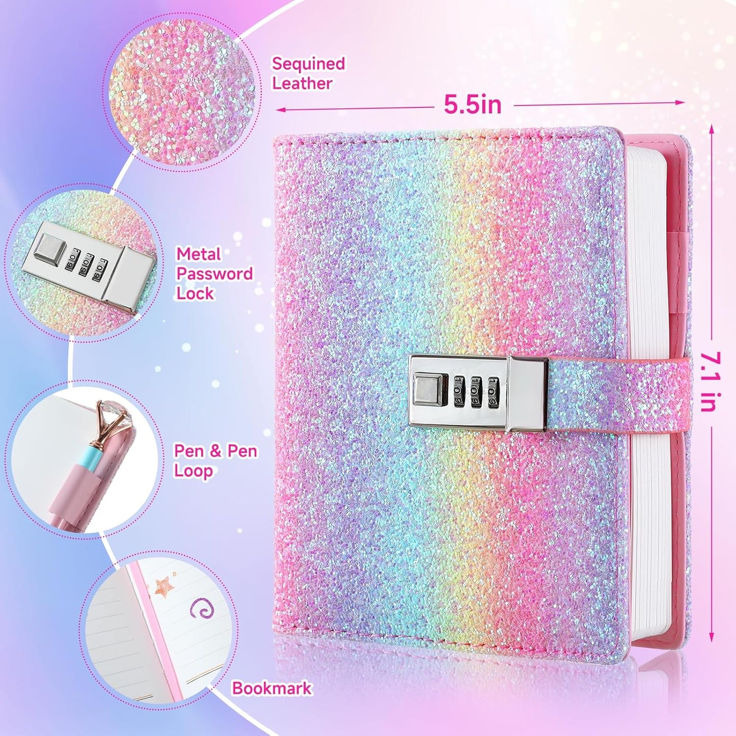Diary with Lock for Girls, Password Locked Journals for Teen Girls, Secret Diary Gifts for 9 10 11 12 Year Old Girls, Kids Journals Set for Ages 8-12 Teenage