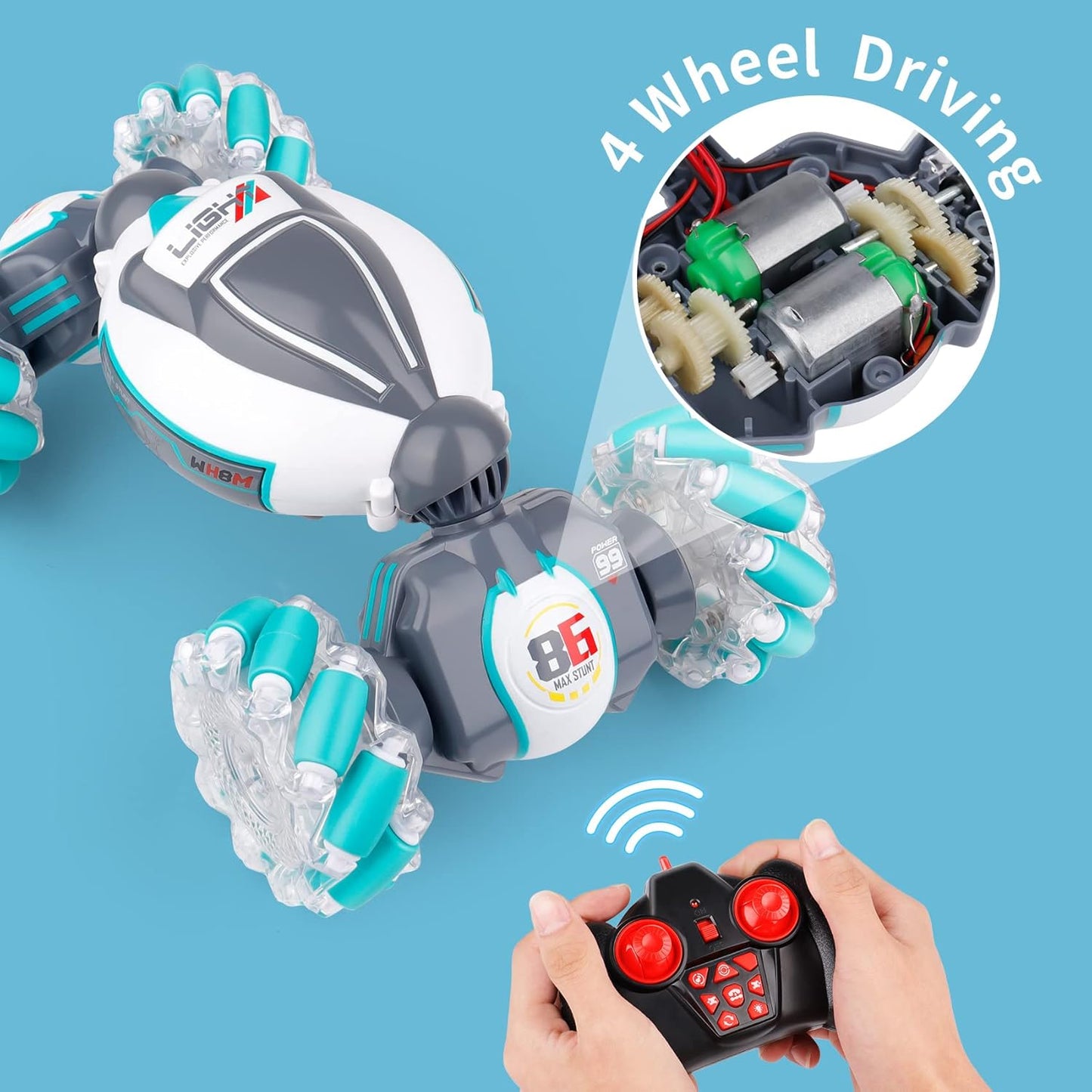 PREPOP Gesture Sensing RC Stunt Car, Birthday for Age 6 7 8-12 13+ Year Old Boys - Cool Toys for Kids, Hand Controlled Remote Control Twist Vehicle with Lights & Music, 4WD Rotating