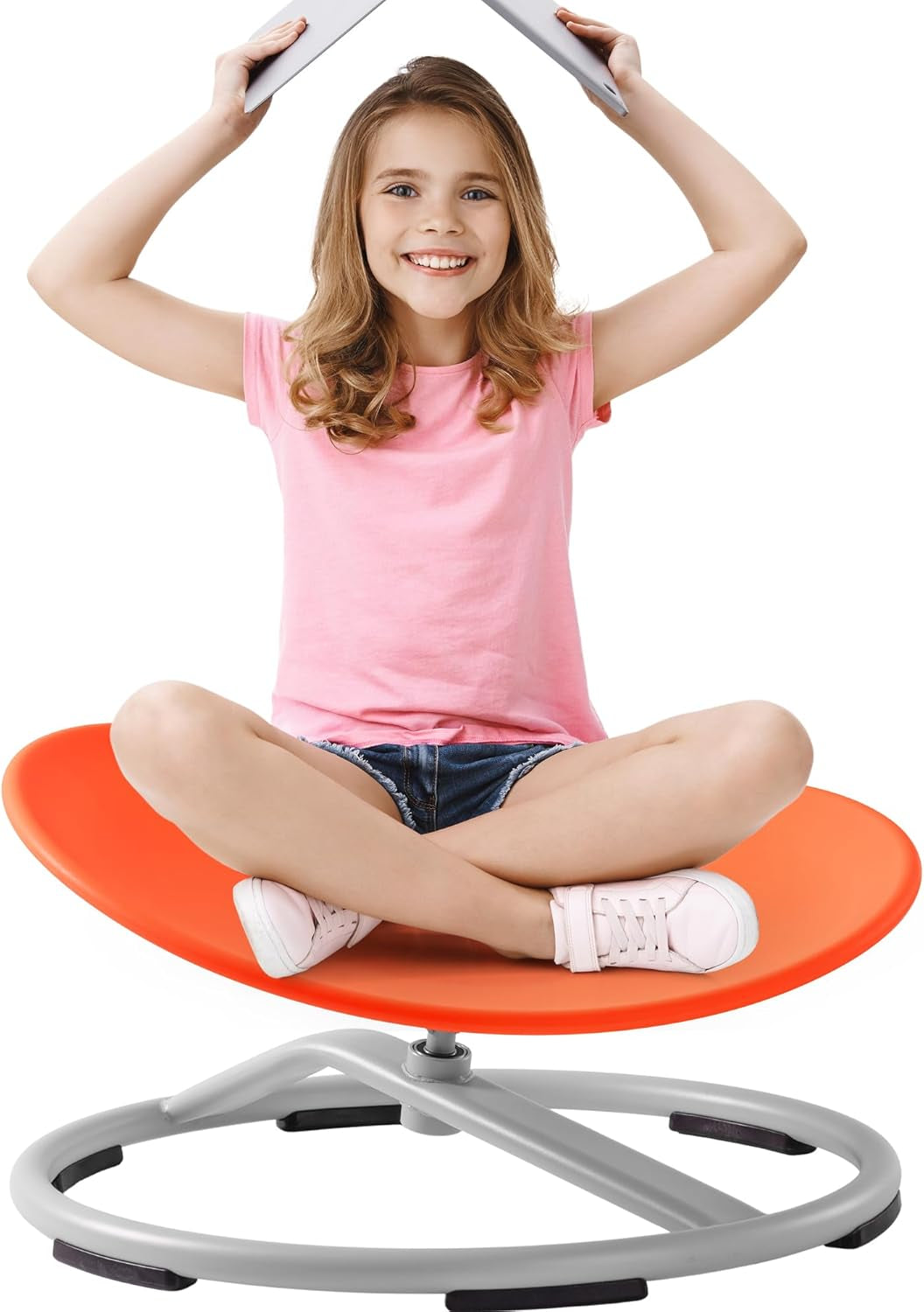 ROBUD Kids Sensory Swivel Chair, Autism Kids Swivel Chair with Non-Slip Design, Training Body Coordination, Flower Shape Wobble Chair, No Assembly, Pink