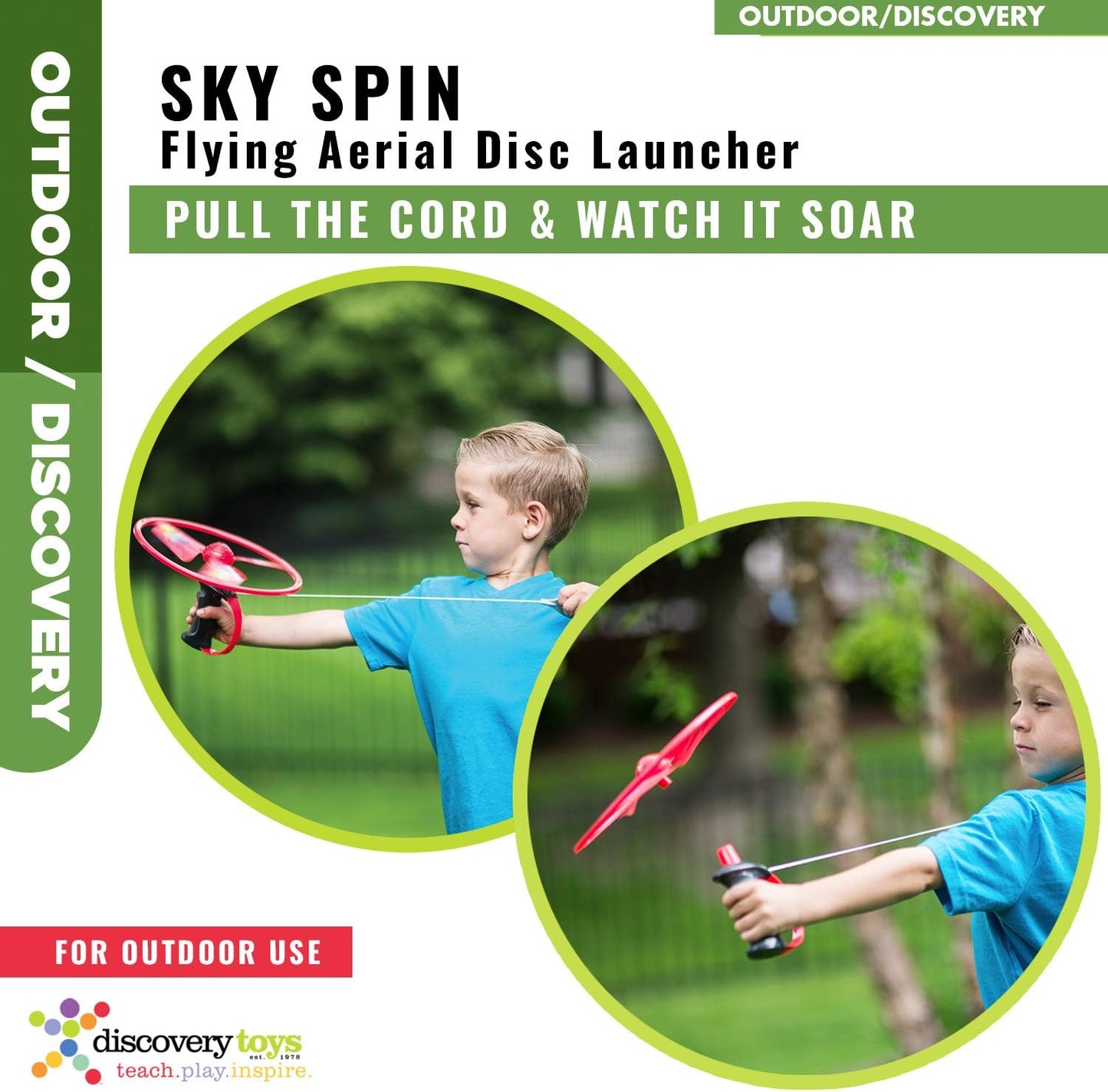 Discovery Toys Sky Spin Aerial Disc Launcher with Dual Large Wings | STEM Educational Toy for Early Childhood Development Ages 6 and Up | Ideal Summer Activity