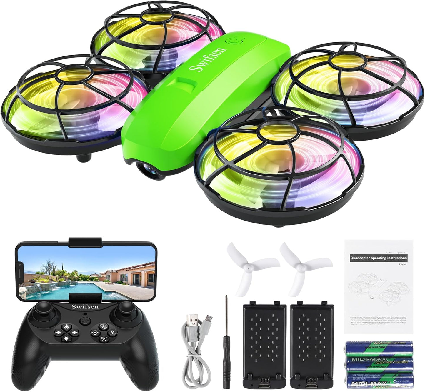 Drones for Kids with Camera,Rc Drone Indoor Small Helicopter,Birthday Gifts for Boys and Girls Beginners Friendly,Mini Quadcopter Toy with 2 Batteries,Propeller Protect,Altitude Hold