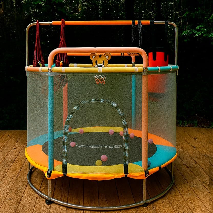 Trampoline for Kids with Anti-Rollover round Bottom - Double Safety Handles - Indoor/Outdoor Toddler Trampoline