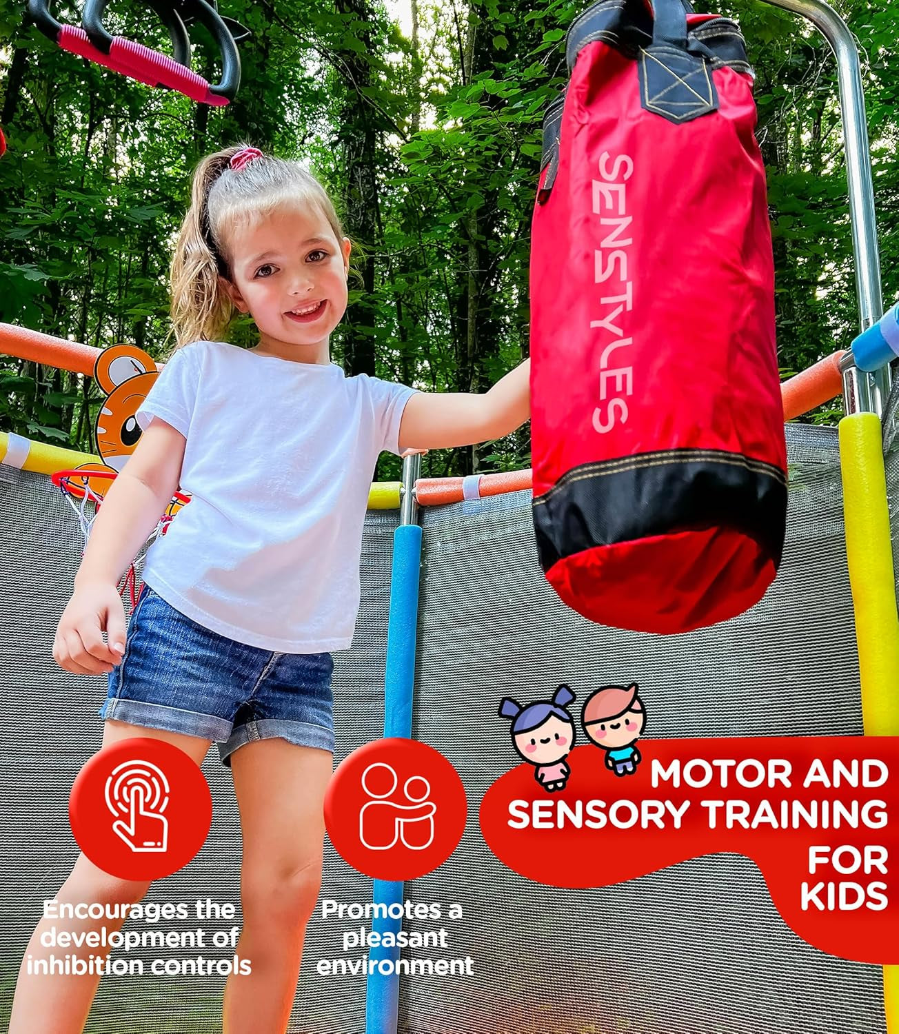 Trampoline for Kids with Anti-Rollover round Bottom - Double Safety Handles - Indoor/Outdoor Toddler Trampoline