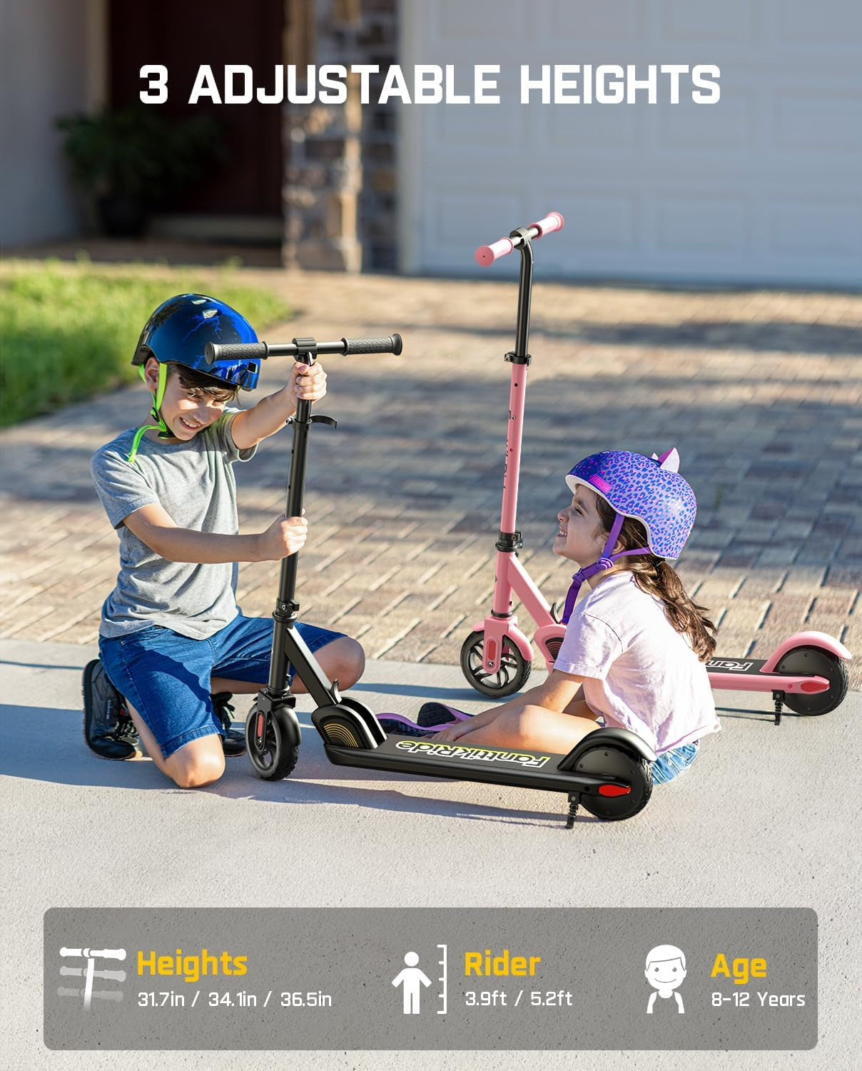 Fanttikride C9 Electric Scooter for Kids 8-12, Adjustable Handlebar Height for Riders 3.9-5.2 Ft, 132 Lbs, up to 40 Mins Continuous Time, 5 Miles Range, 2 Safe Max Speed 6/10 MPH