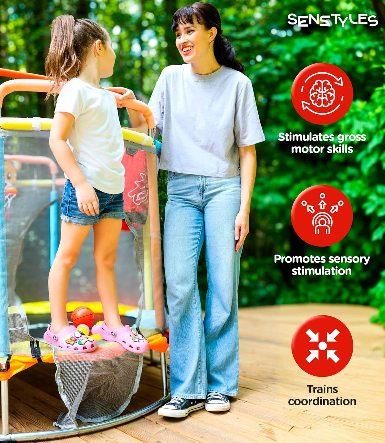 Trampoline for Kids with Anti-Rollover round Bottom - Double Safety Handles - Indoor/Outdoor Toddler Trampoline