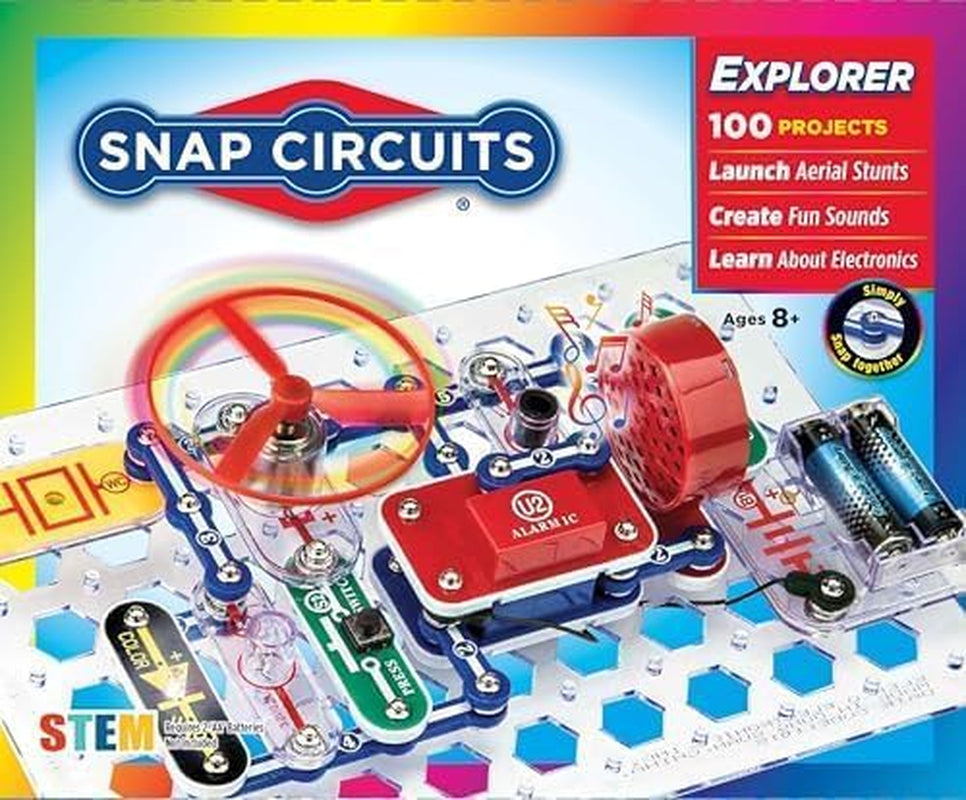 Snap Circuits Jr. SC-100 Electronics Exploration Kit, over 100 Projects, Full Color Project Manual, 28 Parts, STEM Educational Toy for Kids 8 +