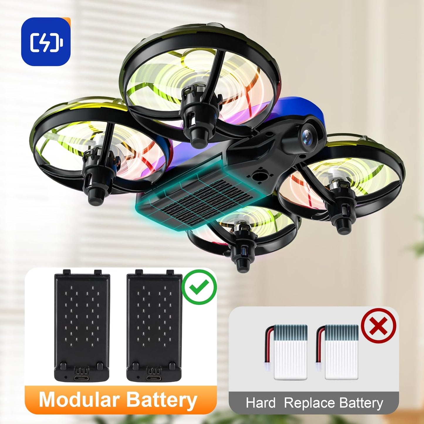 Drones for Kids with Camera,Rc Drone Indoor Small Helicopter,Birthday Gifts for Boys and Girls Beginners Friendly,Mini Quadcopter Toy with 2 Batteries,Propeller Protect,Altitude Hold