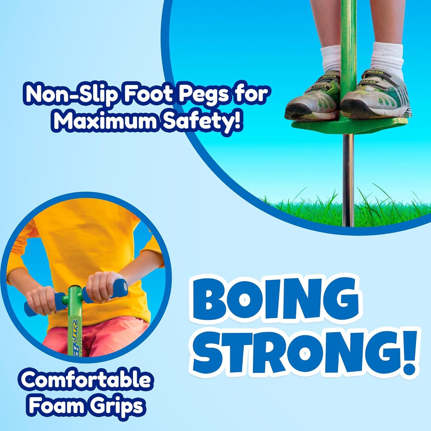 Geospace Jumparoo Boing! JR. Steel Pogo Stick for Children Weighing 50-90 lbs by Air Kicks - Compact Outdoor Activity Toy for Boys and Girls Promoting Exercise, Balance, and Coordination (Purple)
