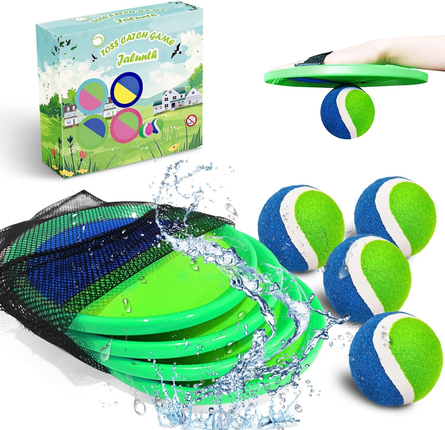 Jalunth Ball Catch Set Game Toss Paddle - Beach Toys Back Yard Pool Outdoor Lawn Games Backyard Camping Sticky Mitts Age 3 4 5 6 7 8 9 10 11 12 Years Old Boys Girls Kids Adults Family Easter Gifts