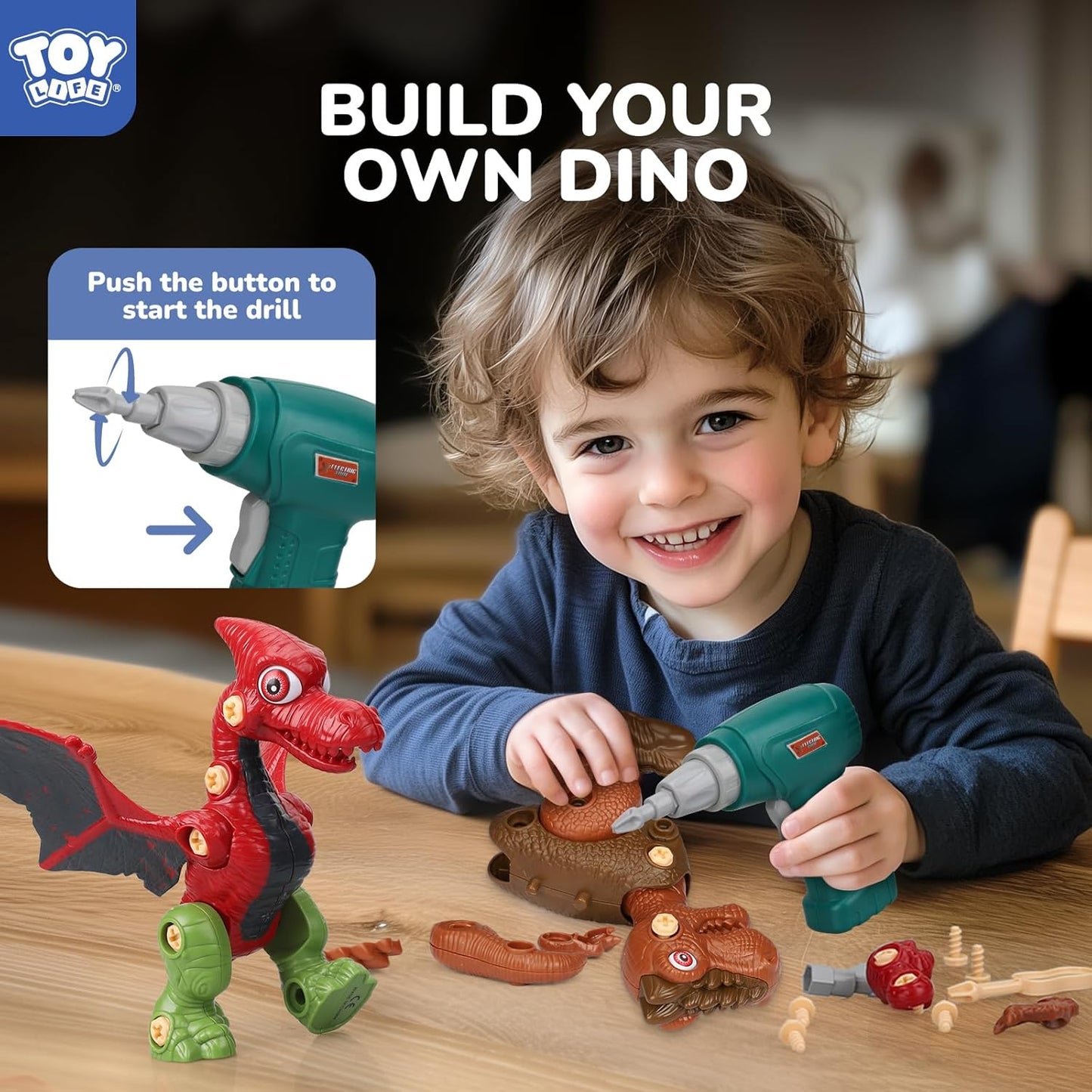 TOY Life 3-Pack Take-Apart Dinosaur Toys with Electric Drill - STEM Building Set for Kids Ages 4-8 - Ideal Birthday Gift for Boys 3-7
