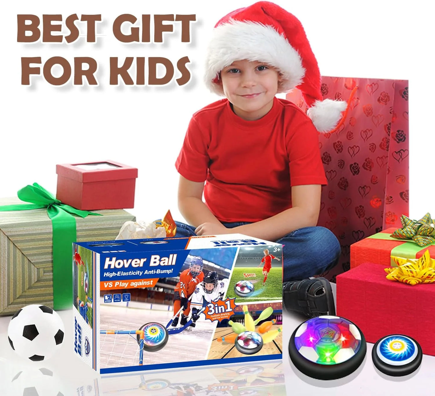 Hover Soccer Ball Set, 3-In-1 LED Soccer Hockey Bowling Set Indoor/Outdoor Toys, Gifts for 3 4 5 6 7 8+ Years Boy Girl