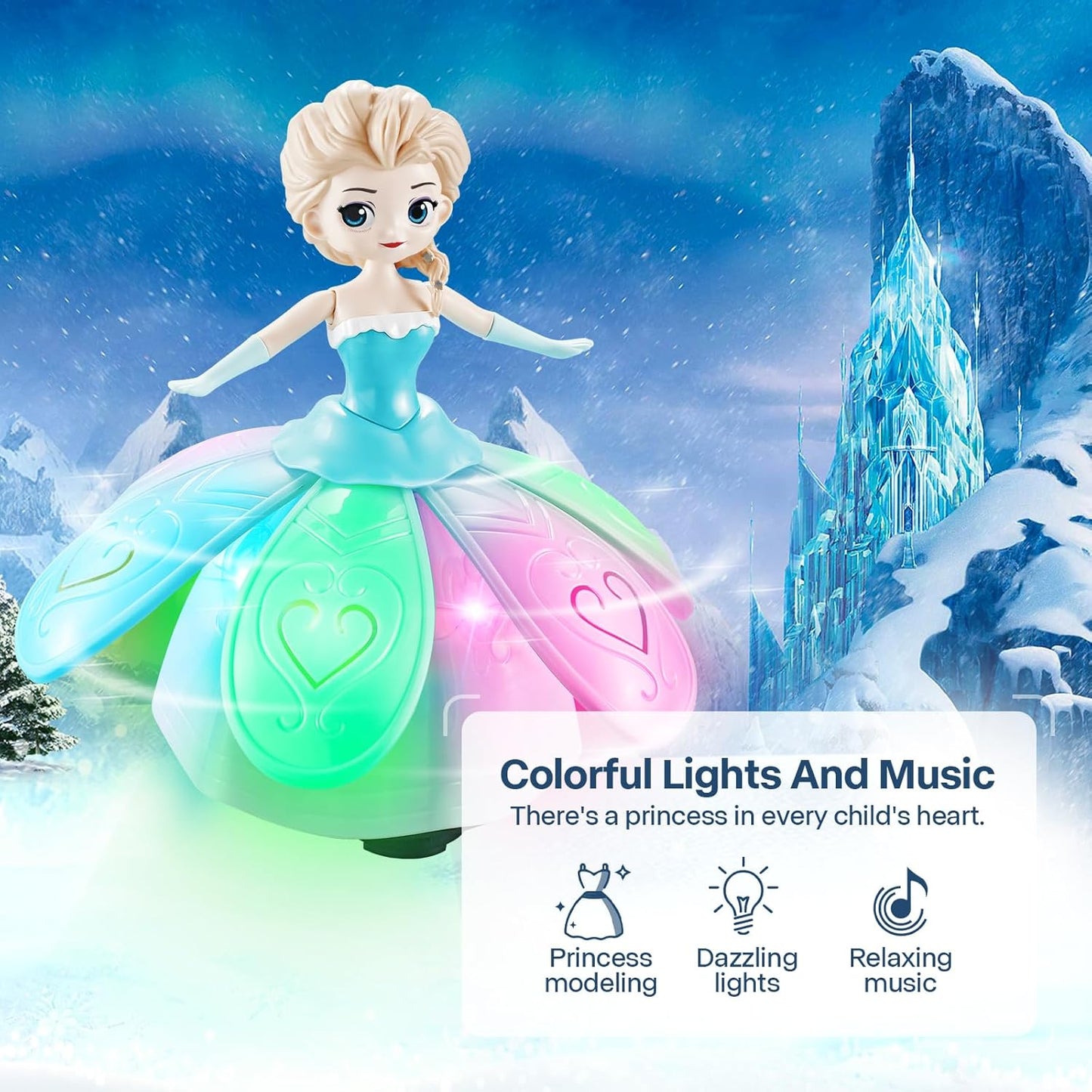 Girl Toys Age 4-5,Birthday Gifts for 1 2 3 4 Year Old Girls,Dancing Princess Interactive Spin Robot Toys for Girls with Colorful Flashing Lights & Music,Christmas Festival Gifts for Toddler
