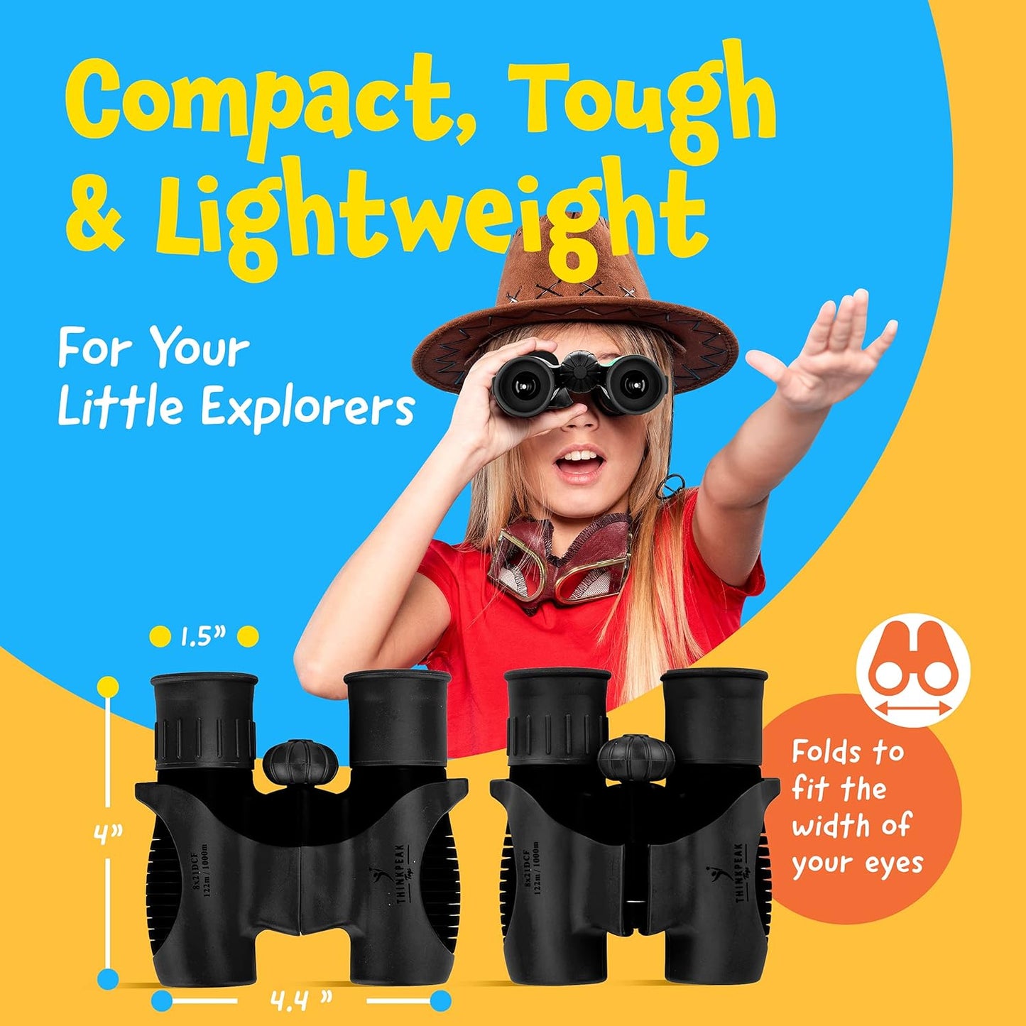 Think Peak Black Binoculars - Compact STEM Educational Outdoor Adventure Toy for Children Ages 4-8, Ideal for Bird Watching, Camping, and Nature Exploration