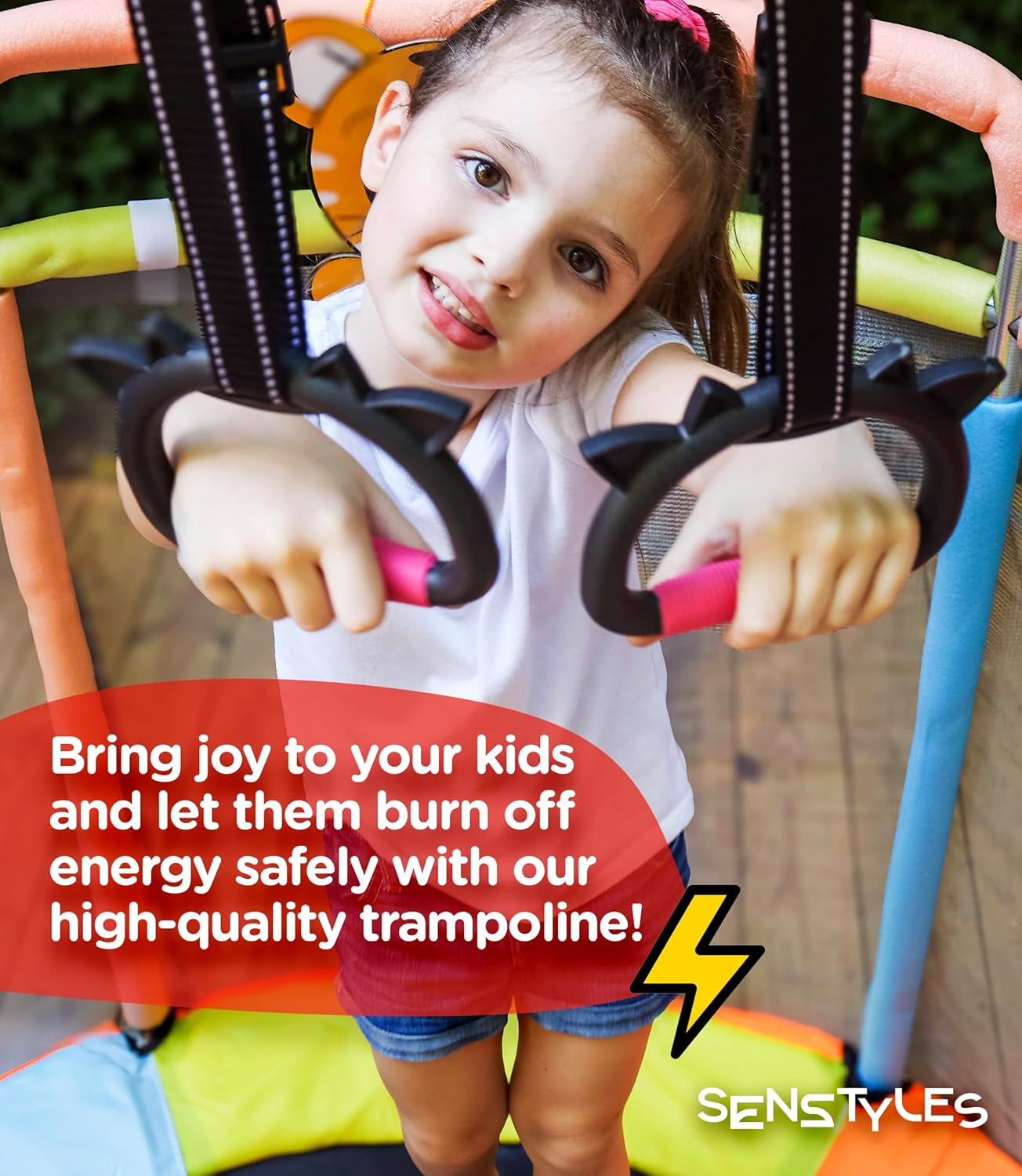 Trampoline for Kids with Anti-Rollover round Bottom - Double Safety Handles - Indoor/Outdoor Toddler Trampoline