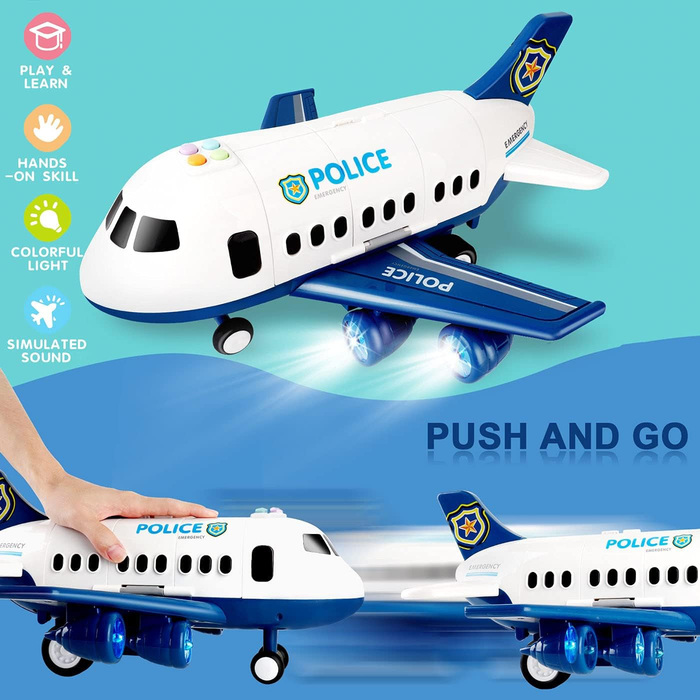 Dwi Dowellin 20-in-1 Transport Carrier Vehicle Set for Toddlers: Cargo Airplane and Police Toys for Boys and Girls Ages 2-7