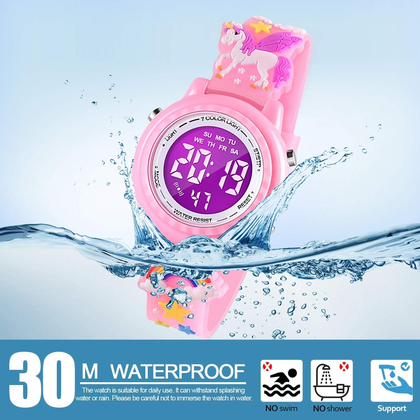 3D Cartoon Waterproof Children's Watches with Alarm - Ideal Gift for Girls Aged 3-10