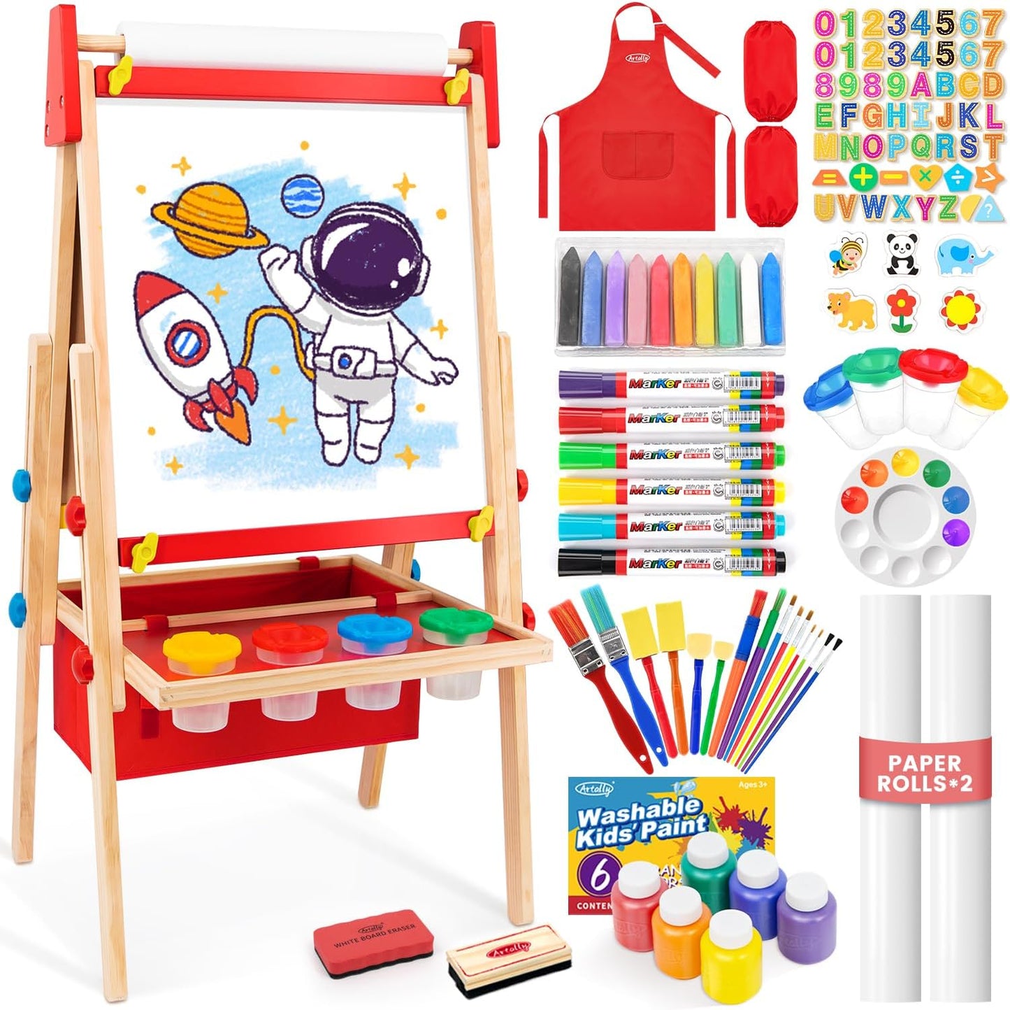 Art Easel for Toddlers Kids, Adjustable Standing Art Easel with Magnetic Chalkboard & Whiteboard, Dry-Erase Board, Paper Roll, Drawing & Painting Easel for Kids Ages 3 4-8 9-12, Blue W/Bag