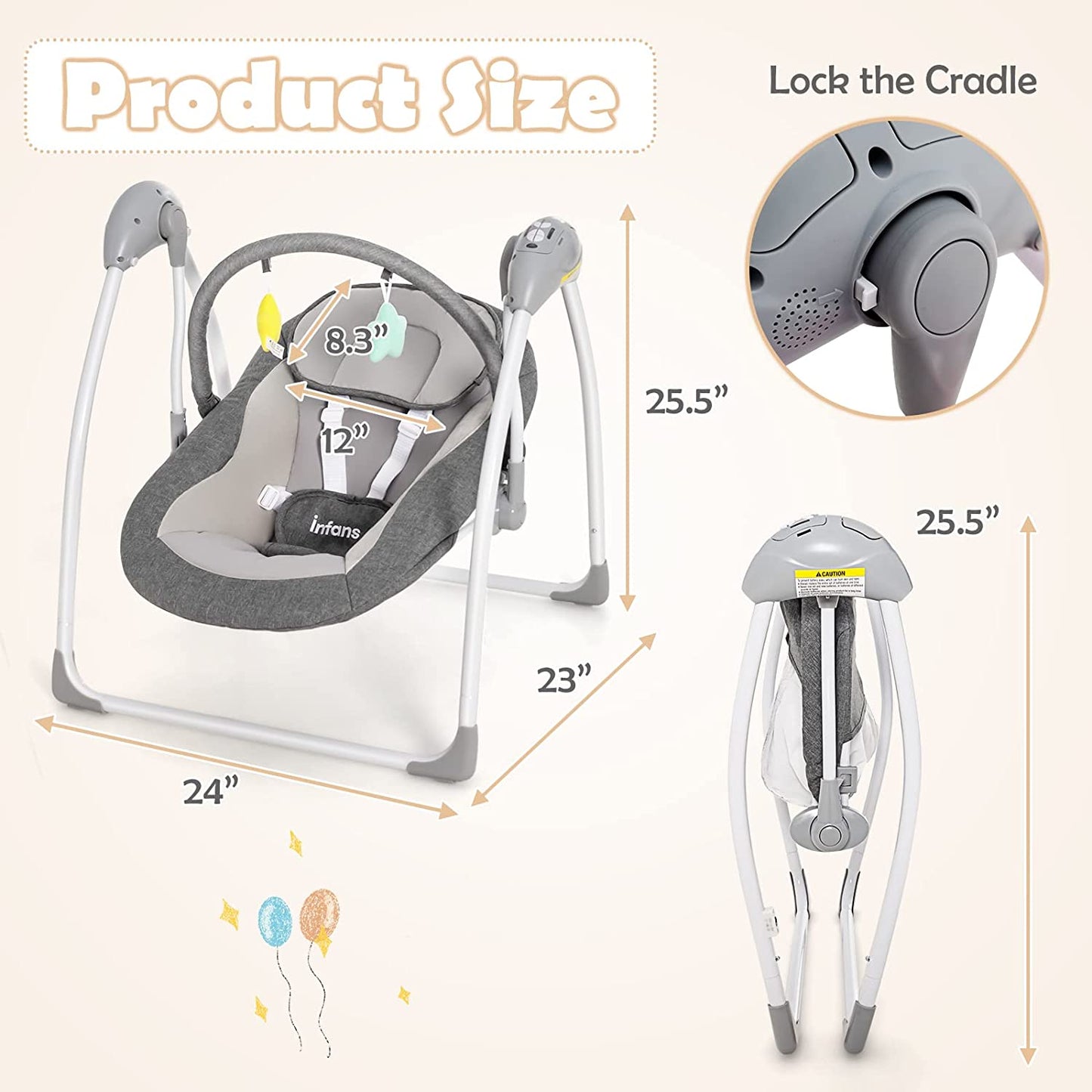 Baby Swing for Infants, Compact Portable Electric Baby Rocker for Newborn W/ 5 Speeds Timing