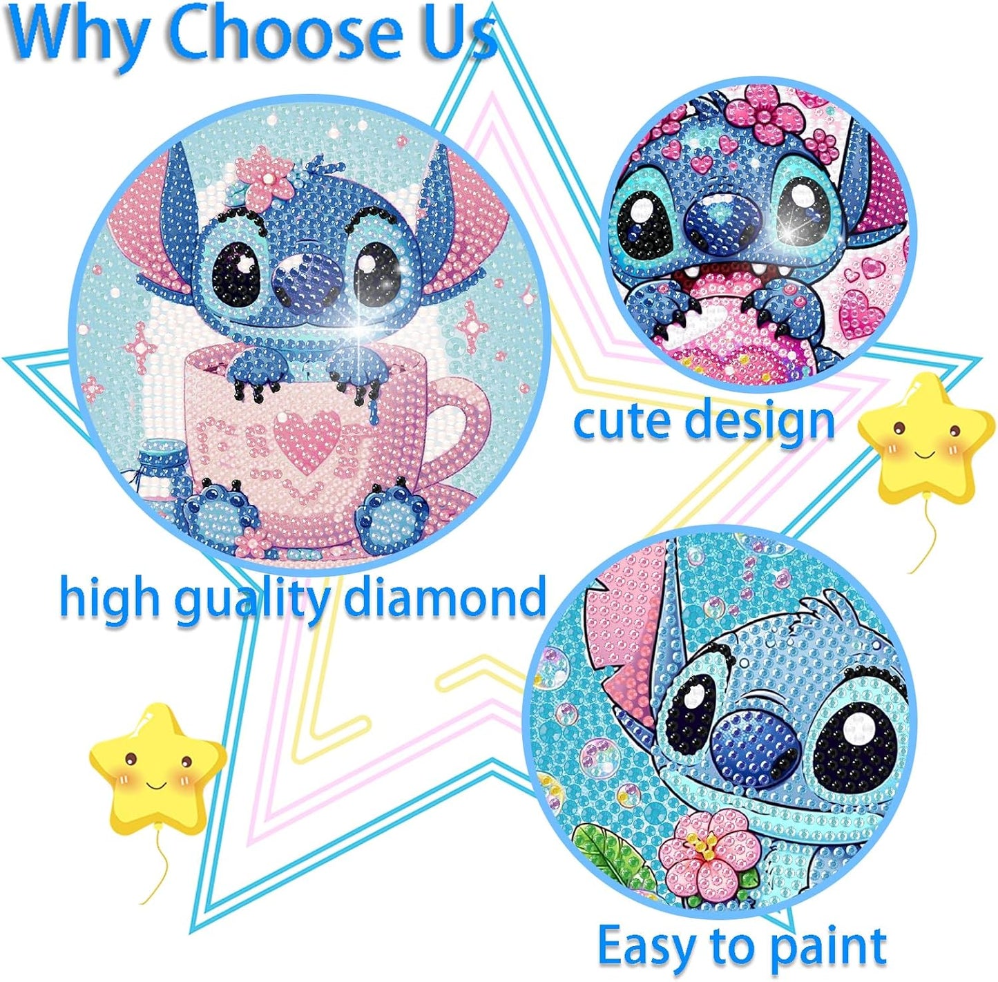 Nekpiahu 6 Pack 5D Diamond Art Painting Kits for Kids Beginners, Full Drill Cute Cartoon Diamond Art Kits, DIY Big Gem Art for Children Ages 6-7-8-9-12, Home Wall Decor 6X6 Inch
