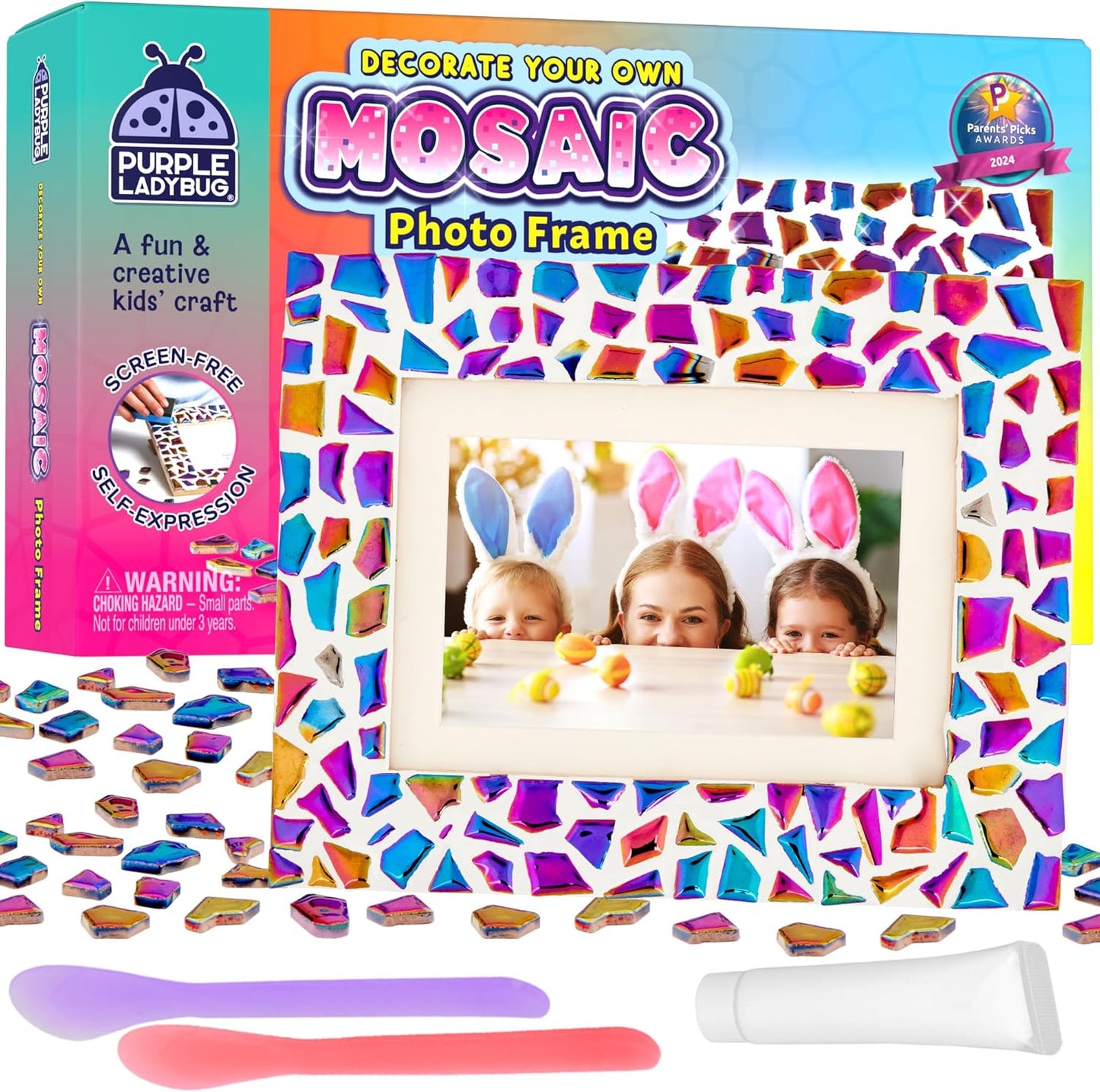 PURPLE LADYBUG DIY Mosaic Photo Frame Craft Kit - Summer Activities for Kids & Teens, Arts & Crafts for Girls 8-12, Birthday Gift for Girls, Fun Craft for Kids Ages 6-12